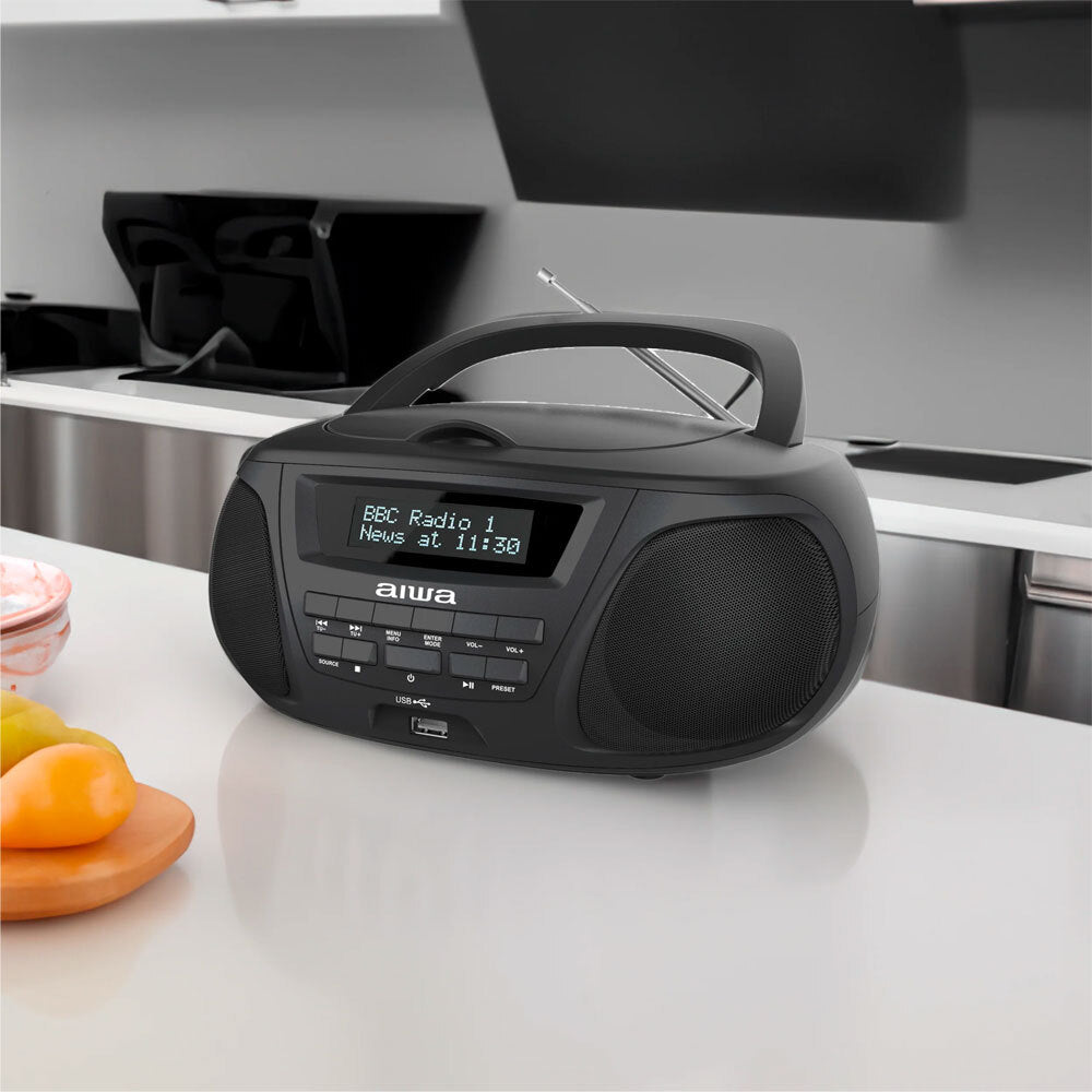 AIWA Portable Bluetooth BoomBox with CD Player, DAB/FM Radio & USB Port - Wireless Speaker for Home, Party & Outdoor (Black) - Perfect for Backyard BBQs, Beach Days & Indoor Entertainment
