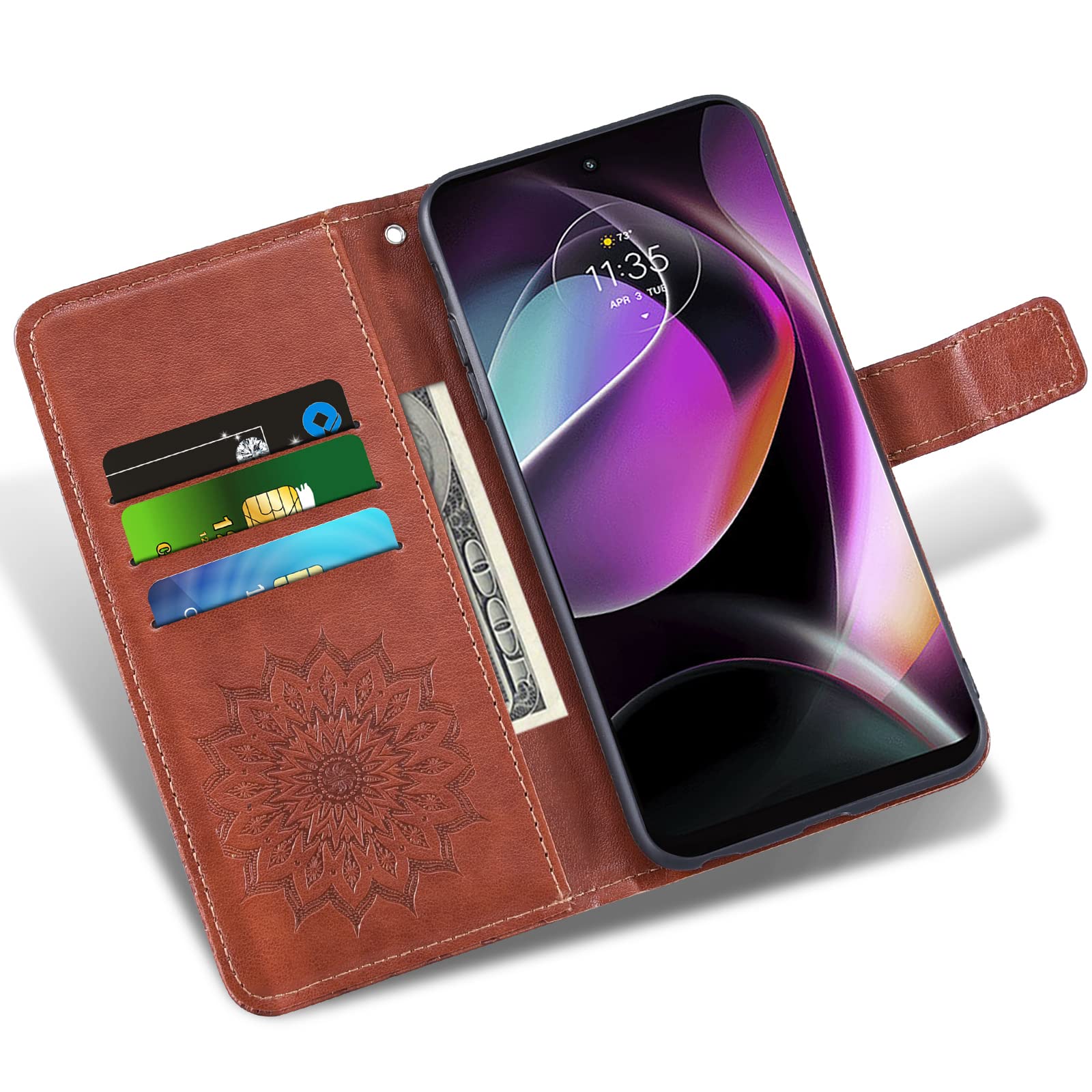 Premium Leather Wallet Phone Case for Motorola Moto G 5G 2022 (XT2213-3/XT2213-2) - Slim Flip Cover with Card Holder & Tempered Glass Screen Protector - Perfect for Work, Travel & Daily Use (Brown, Unisex)