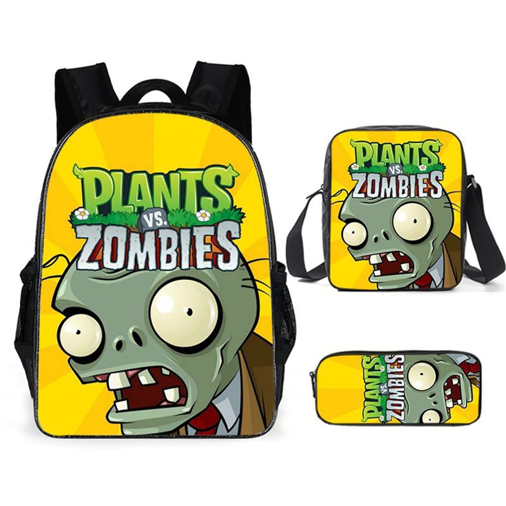ISaikoy 3-in-1 Anime Plants vs Zombies Backpack - Waterproof School Bag, Laptop Messenger Bag & Pencil Case Set for Students, Gamers & Anime Fans - Perfect for School, Travel & Comic Conventions