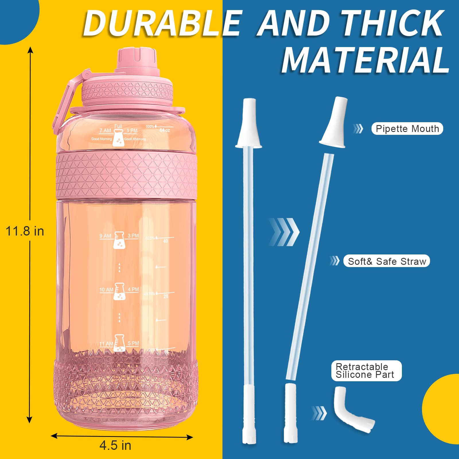 32oz/64oz Motivational Water Bottle with Time Marker & Removable Straw - Leakproof Large Water Jug for Fitness, Gym, Camping & Outdoor Sports - Stay Hydrated During Workouts, Hiking and Daily Activities