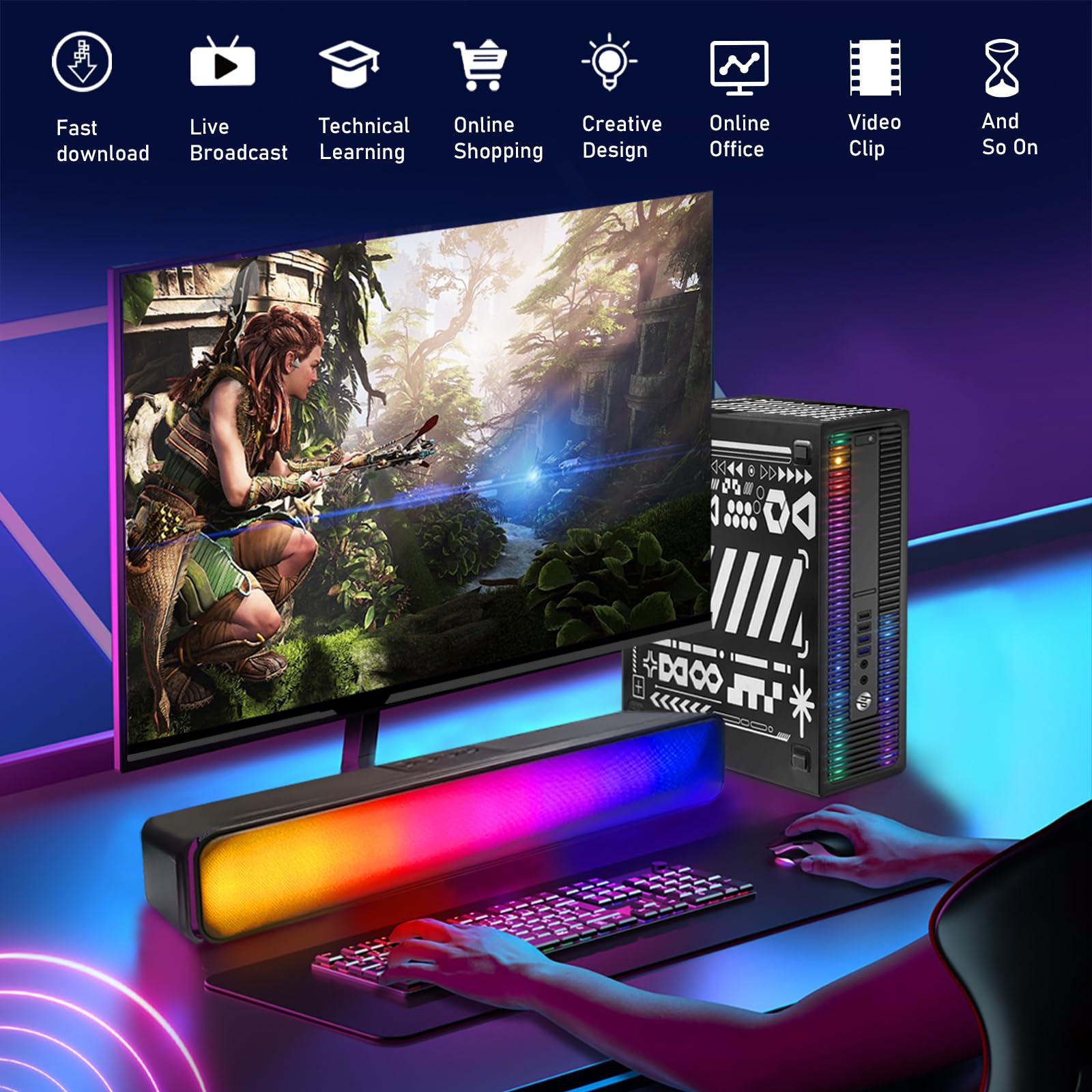 HP RGB Gaming PC - Intel i5-6500, RX 550 4G, 16GB DDR4, 1TB SSD for Esports & Streaming