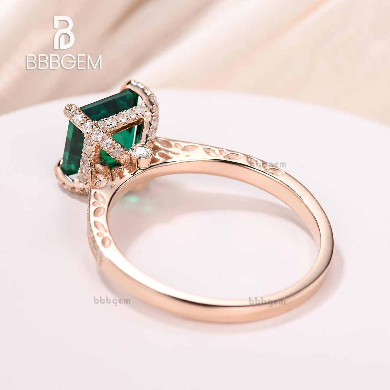 7mm Princess Cut Lab-Created Emerald & Diamond Engagement Ring - Tapered Band Filigree Cathedral Setting for Weddings & Proposals
