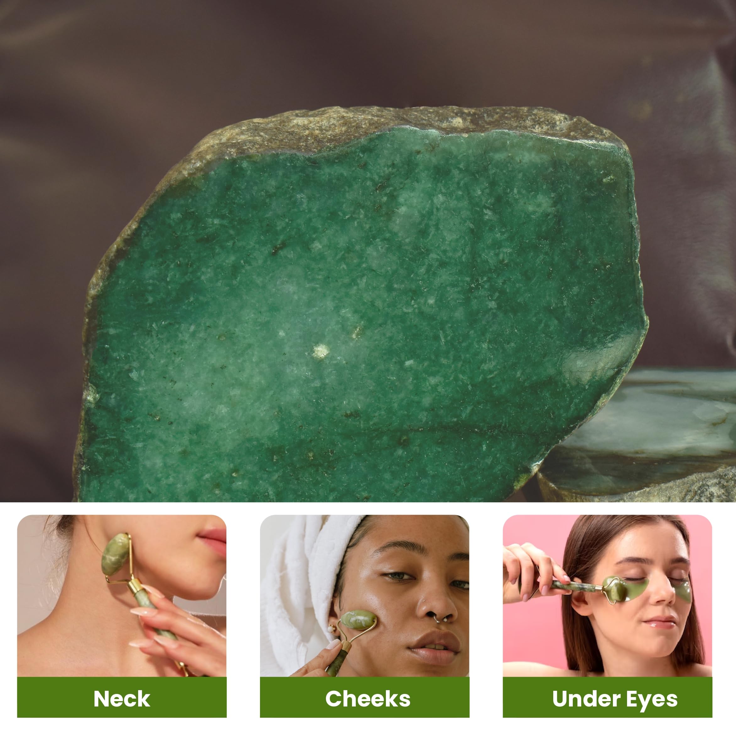 Organic Green Quartz Jade Roller for Women & Men – Face Massage Tool to Reduce Wrinkles, Puffiness & Stress | Natural Skincare for Glowing Skin | Use for Eyes, Jaw, Neck & Facial Acupressure Therapy | Perfect for Morning Routine, Spa Day & Self-Care Relaxation