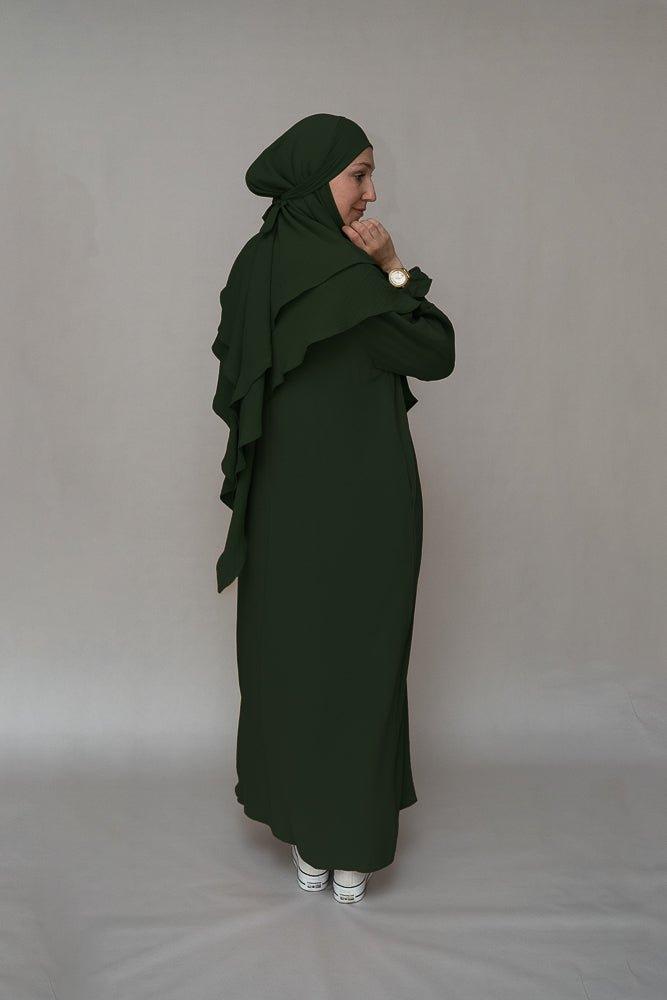 Army Green Two-Layer Khimar Niqab - Modest Islamic Hijab for Women - Perfect for Prayer, Daily Wear & Special Occasions