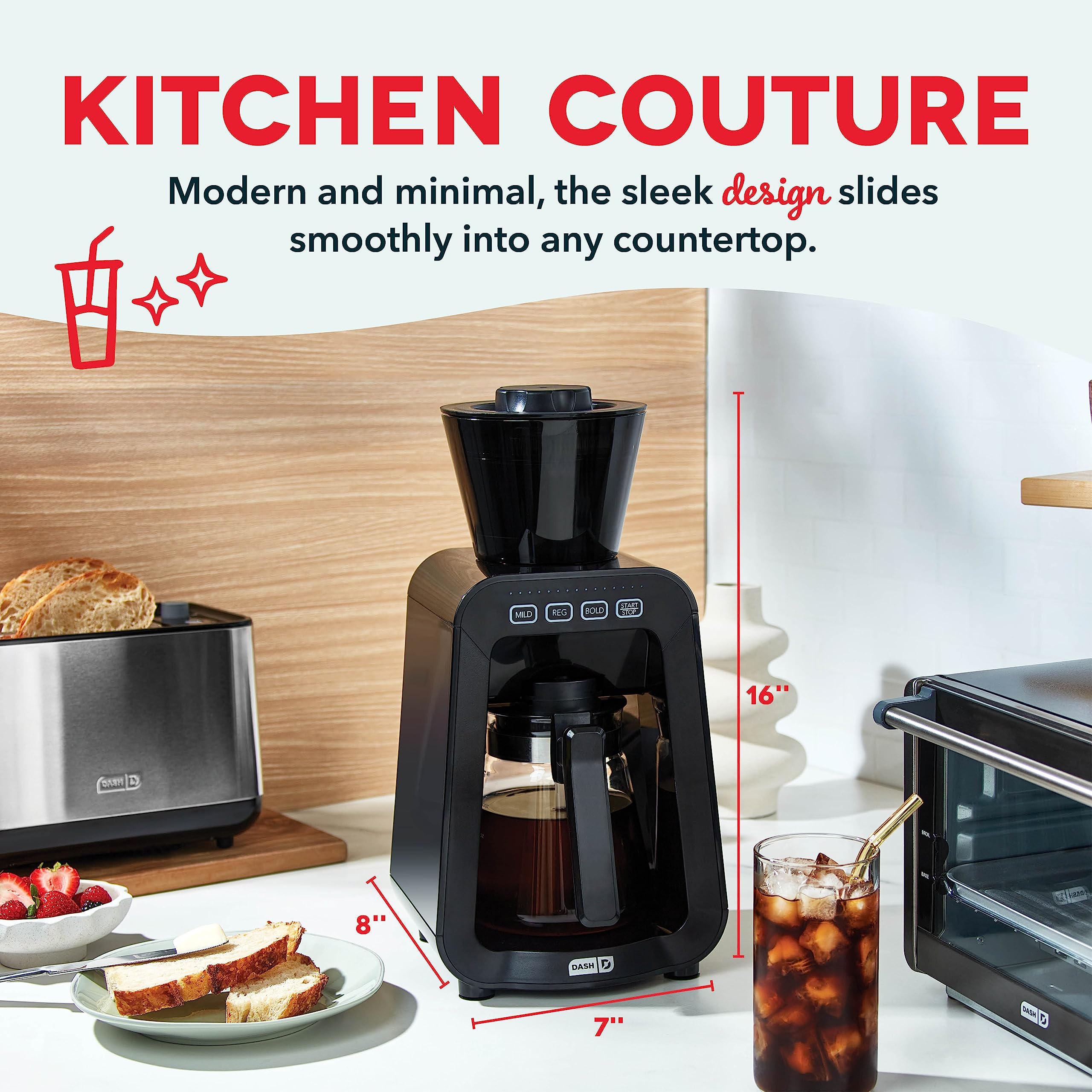 DASH Rapid Cold Brew Maker with VacuPress™ Technology - 40oz Glass Carafe for Instant Fresh Cold Brew Coffee & Iced Tea - Perfect for Home, Office & Outdoor Use