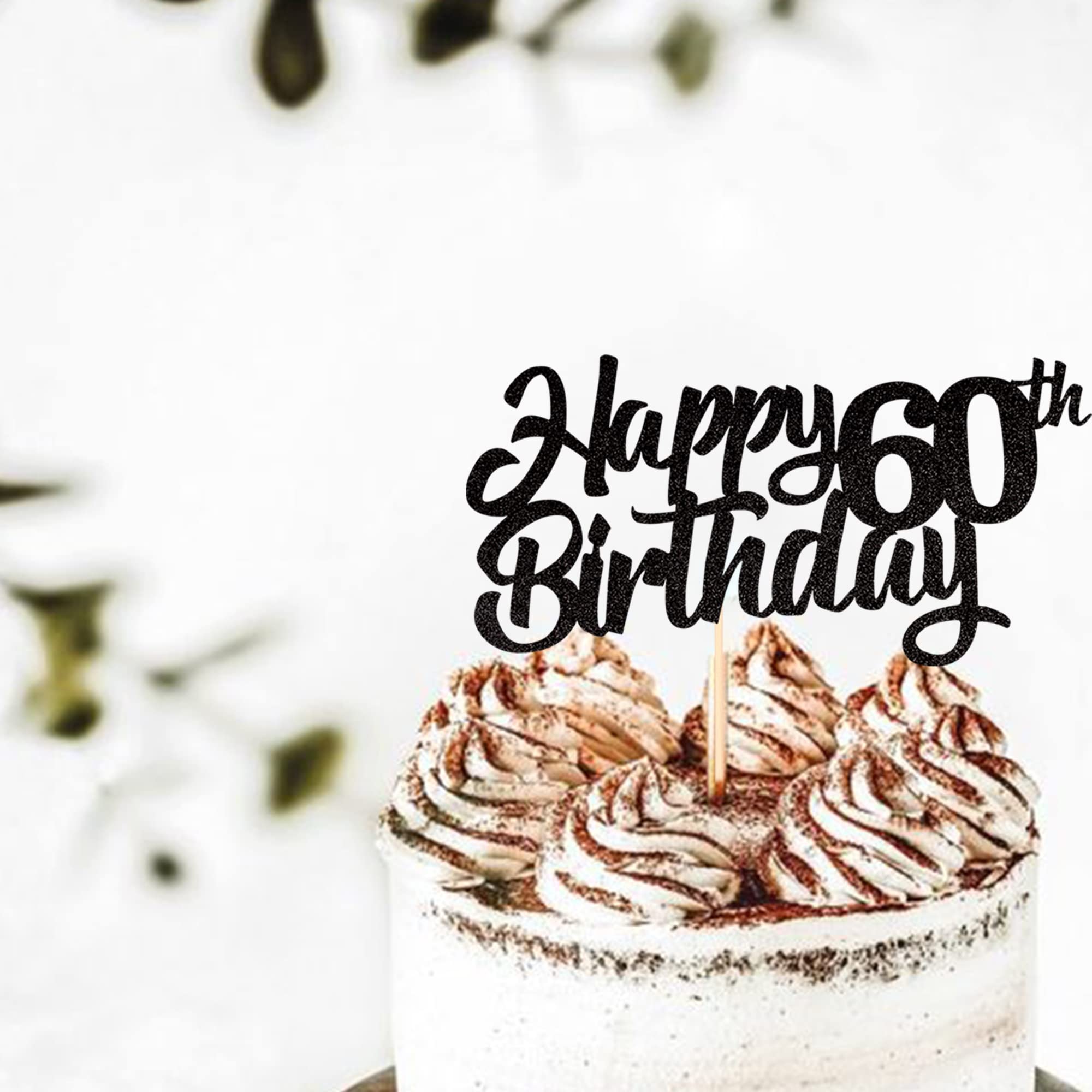 1 Pack Happy 60th Birthday Cake Topper - Glitter 60th Birthday Cake Picks - Cheers to 60 Years - Sixty Fabulous Cake Decorations for 60th Birthday Party Supplies - Black - Perfect for Birthday Cakes, Cupcakes & Dessert Tables