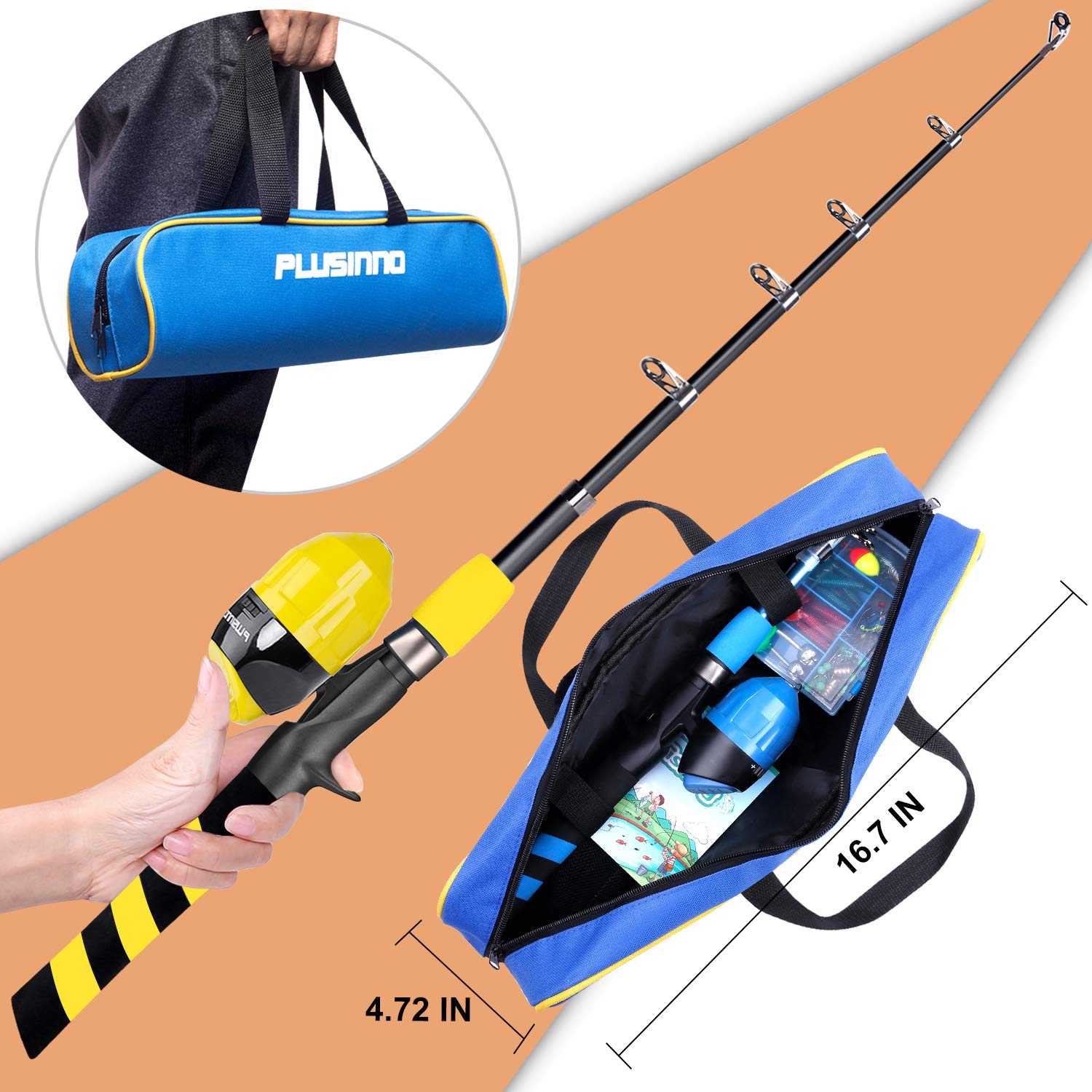 PLUSINNO Kids Fishing Pole - Telescopic Fishing Rod and Reel Combo Kit with Tackle Box | Portable Spincast Fishing Gear for Boys, Girls & Youth | Perfect for Beginners, Outdoor Adventures & Family Fishing Trips