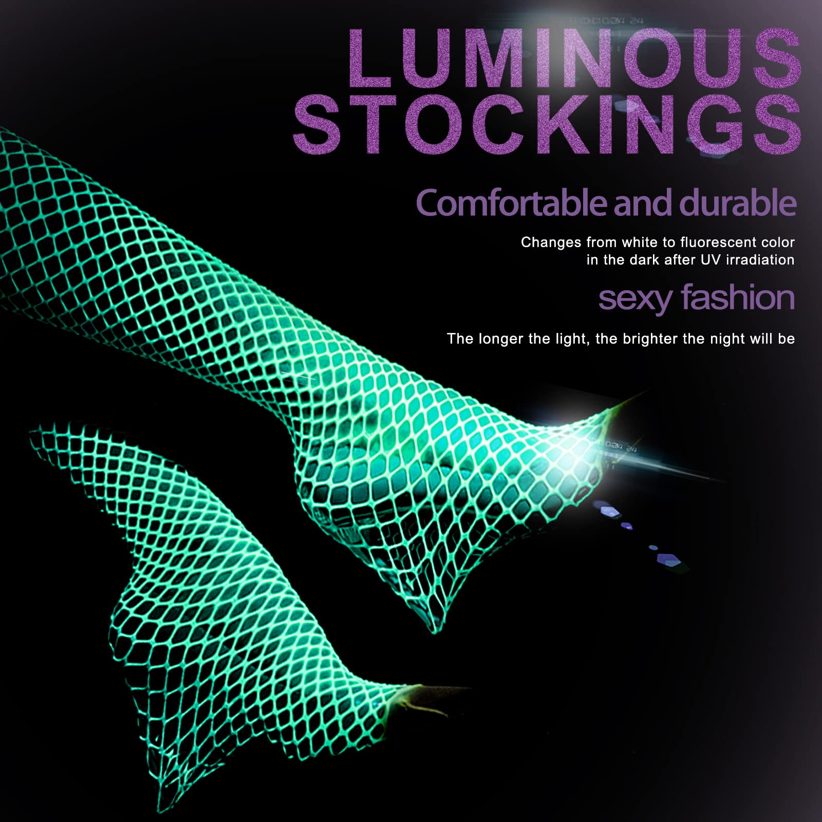 Glow in the Dark Fishnet Stockings for Women - Sexy High Waist Mesh Pantyhose, Punk & Gothic Fashion, Perfect for Halloween, Cosplay, and Nightclub Outfits