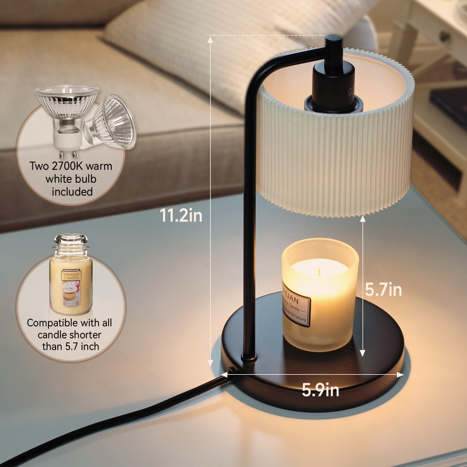 Dimmable Candle Warmer Lamp with Timer - Wax Melter for Jar Candles, Includes Replacement Bulbs - Elegant Home Decor, Perfect Housewarming & Christmas Gift (Black) - Ideal for Aromatherapy, Relaxation, and Creating Cozy Ambiance