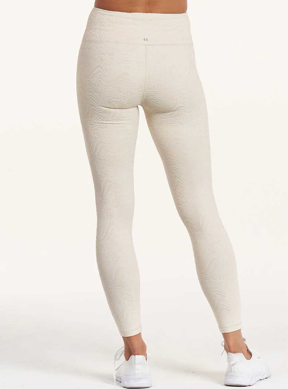 Thrive Société Women's Ripple 7/8 High Waist Yoga Leggings - Chalk Off White | Breathable Workout Pants for Yoga, Running & Gym