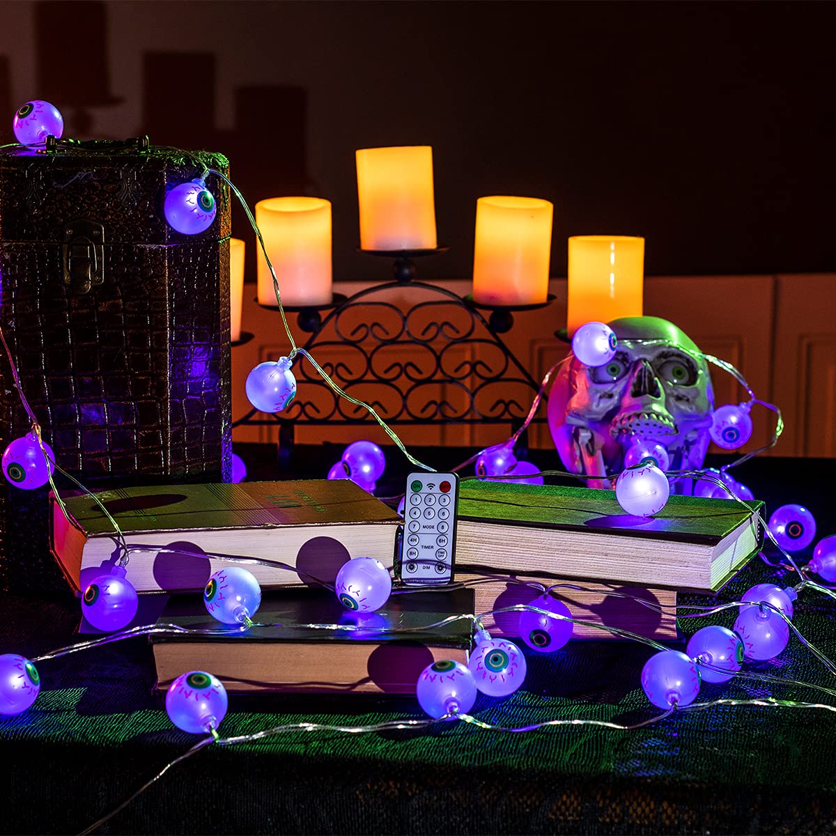 Joiedomi 20.6ft 40 LED Halloween Eyeball String Lights - Waterproof Battery Operated with 8 Modes & Remote Control - Purple Outdoor/Indoor Party Decor for Halloween Yard, Haunted House, and Spooky Events