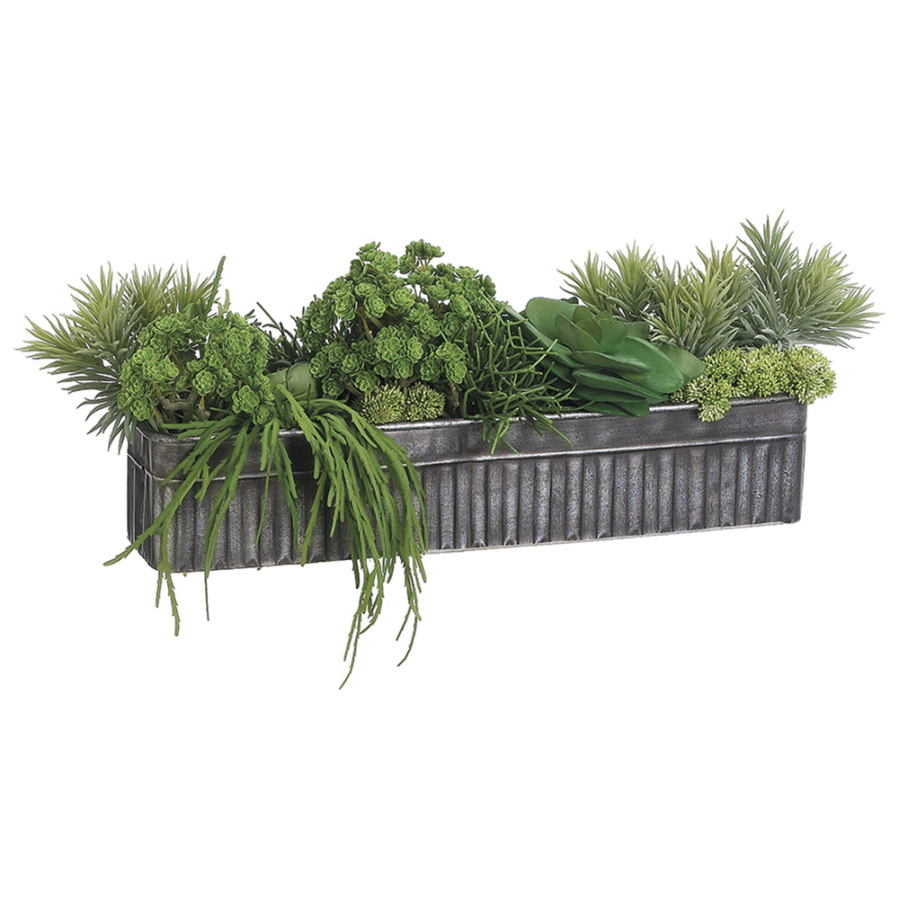 10H x 32W Artificial Succulent Plants in Tin Container - Green - Perfect for Home Decor, Office Desk, and Wedding Centerpieces