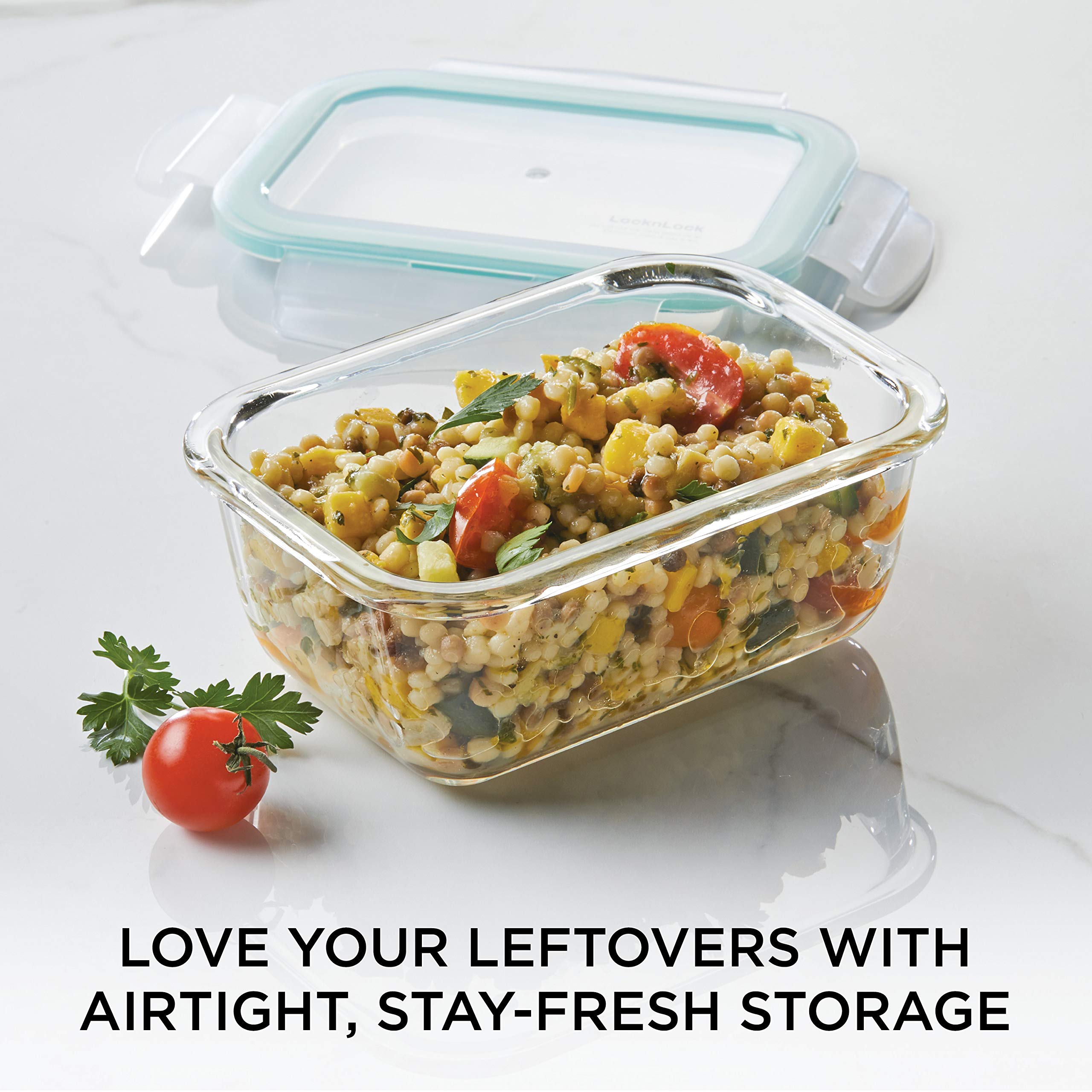 Lock & Lock Purely Better 14 oz Clear Glass Food Storage Container with Airtight Lid - BPA-Free, Microwave & Dishwasher Safe - Perfect for Meal Prep, Leftovers & Pantry Organization