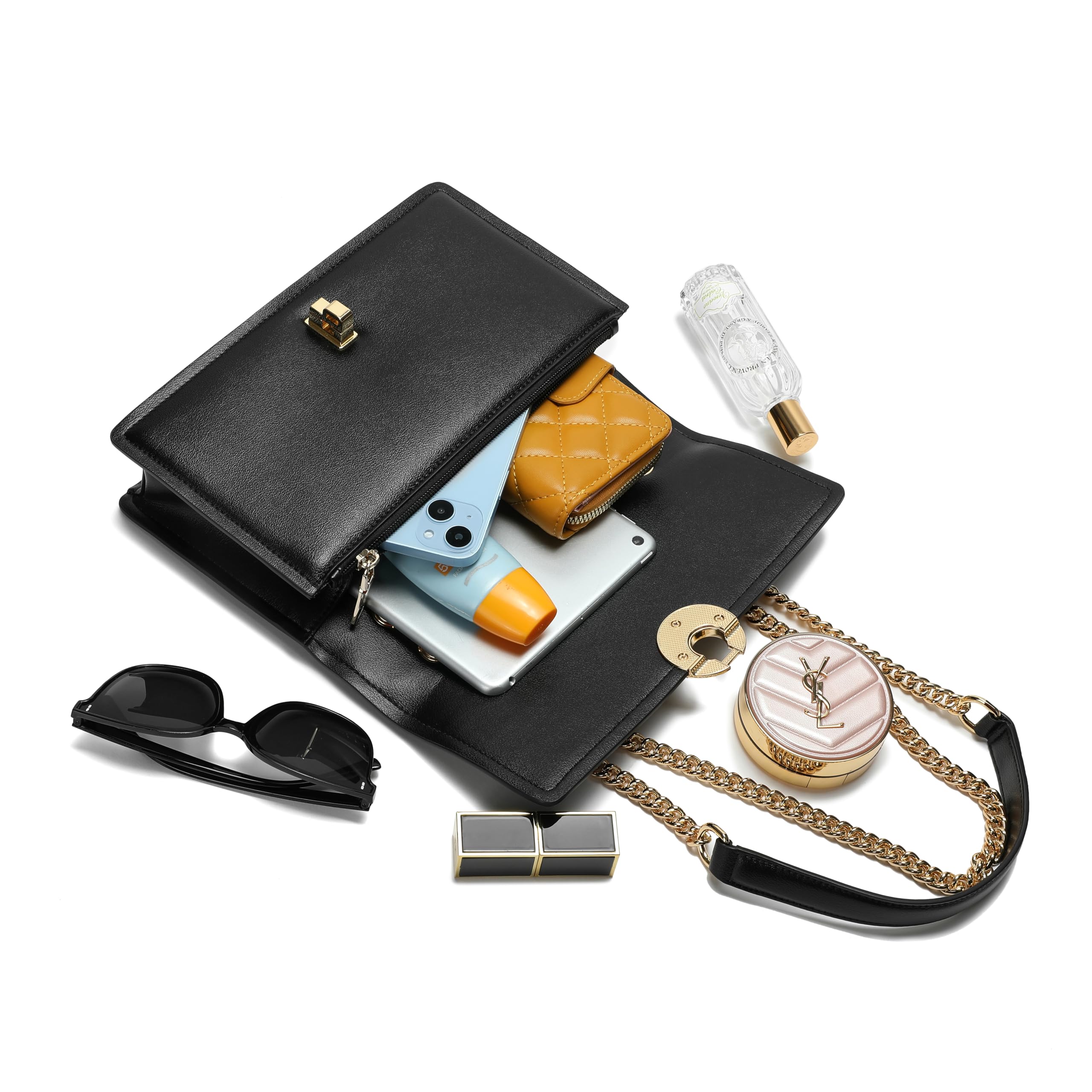 Stylish Black Leather Shoulder Bag for Women - Crossbody Purse with Secure Zipper Closure | Perfect for Work, Travel & Everyday Use