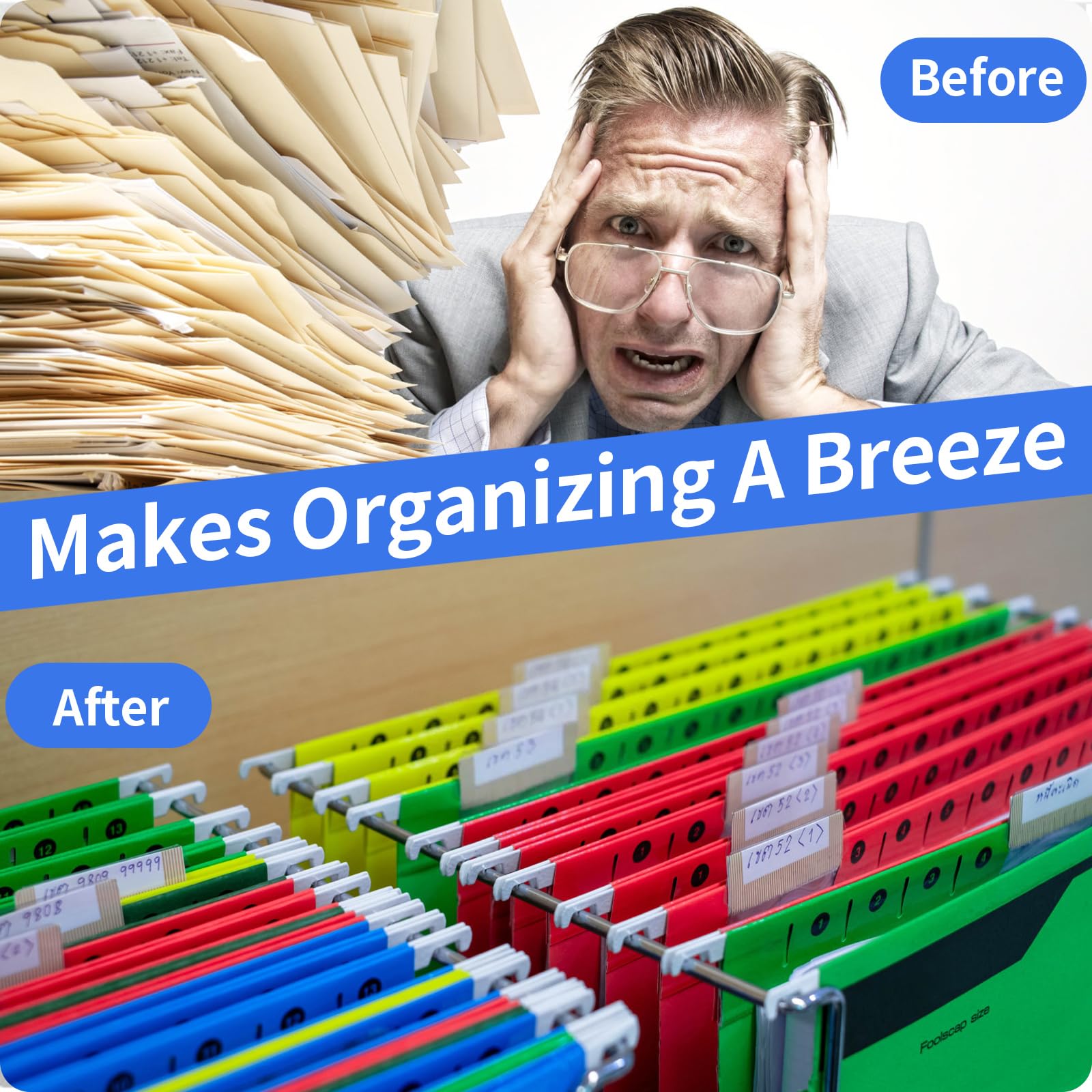 120 Pcs Plastic Hanging File Folder Tabs with 200 Inserts - Clear Hanging File Tabs for Office Organization | Perfect for Filing Cabinets, Document Storage & Office Supplies