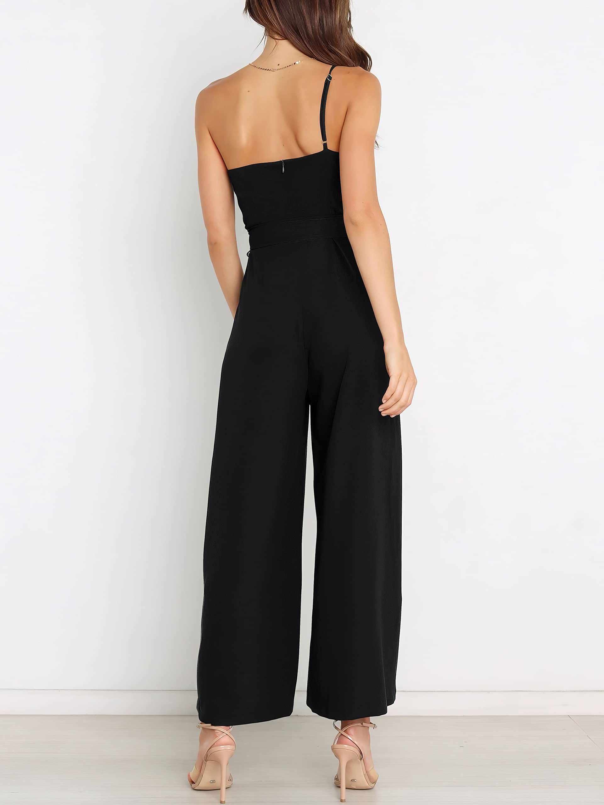 ANRABESS Women's One Shoulder Sleeveless Jumpsuit - Summer Wide Leg Romper with Belt | Casual Dressy Outfit for Beach, Party & Vacation | Trendy 2025 Fashion