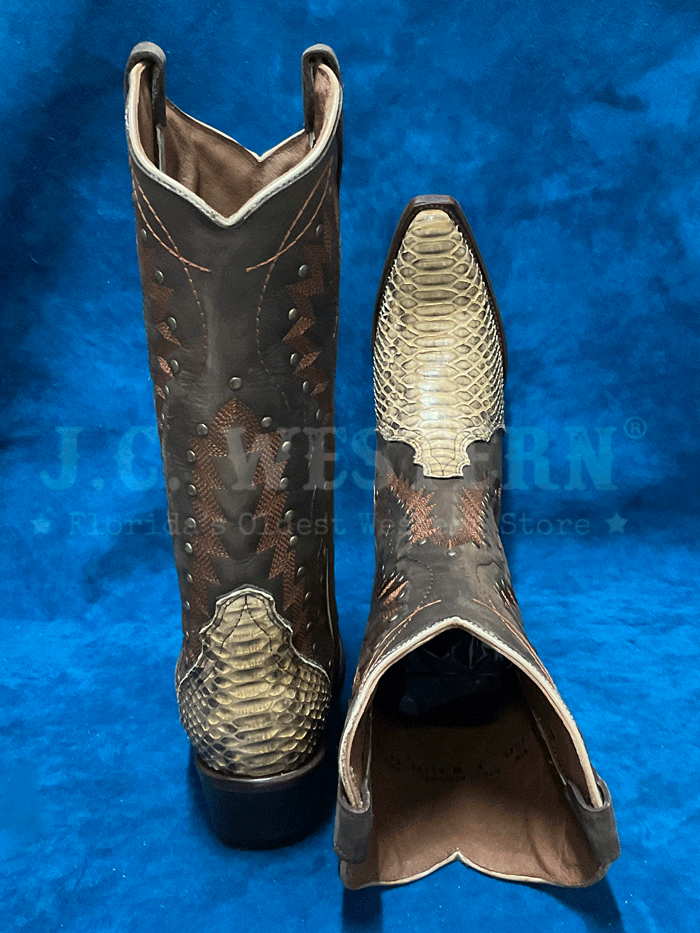Circle G L6045 Women's Western Boots with Python Embroidery & Studs - Chocolate Brown - Perfect for Rodeo, Country Dancing & Cowgirl Fashion