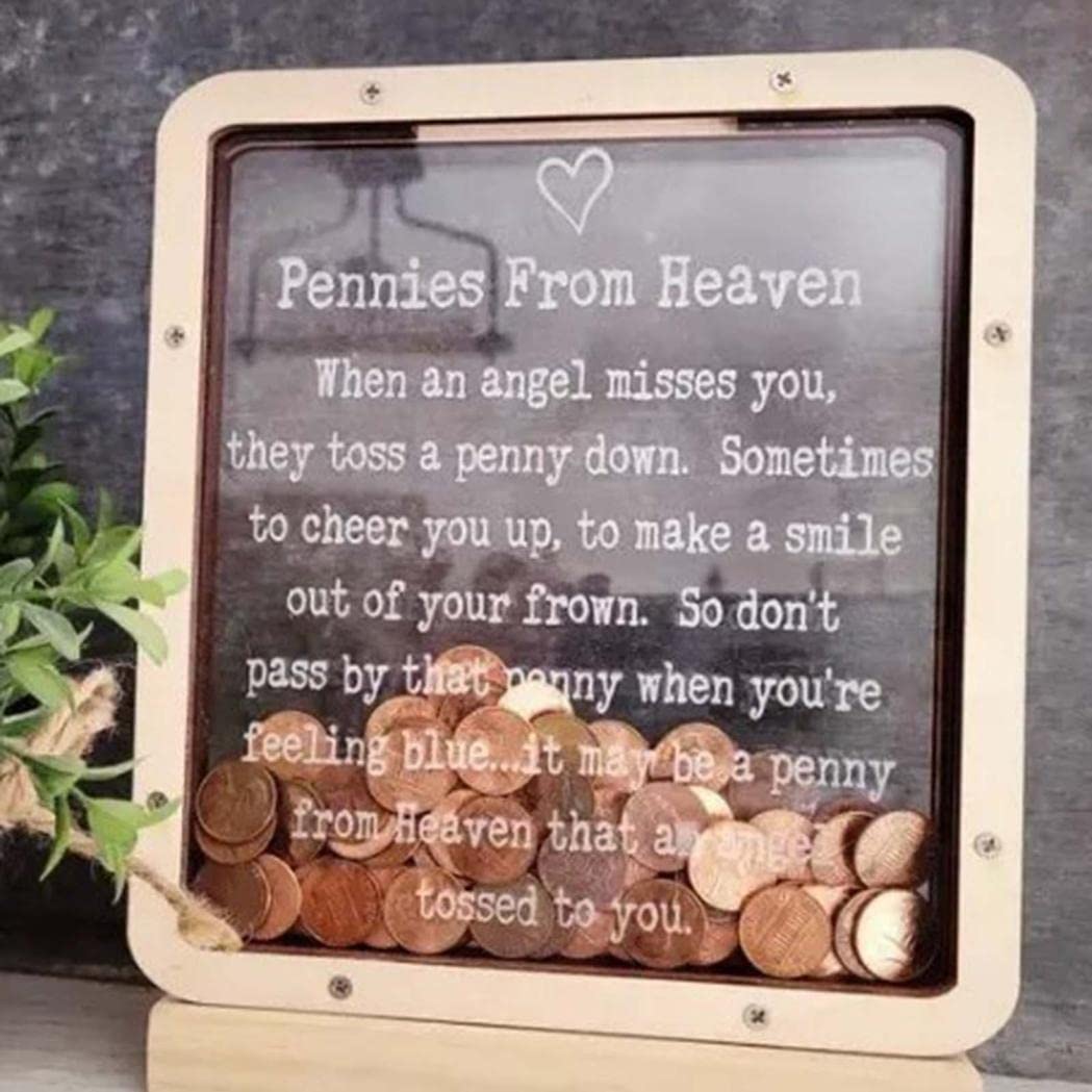 Personalized Wooden Coins & Acrylic Piggy Bank Set - Heaven's Bank Memorial Gift for Men & Women - Unique Home Decor for Coin Collectors & Keepsake Storage