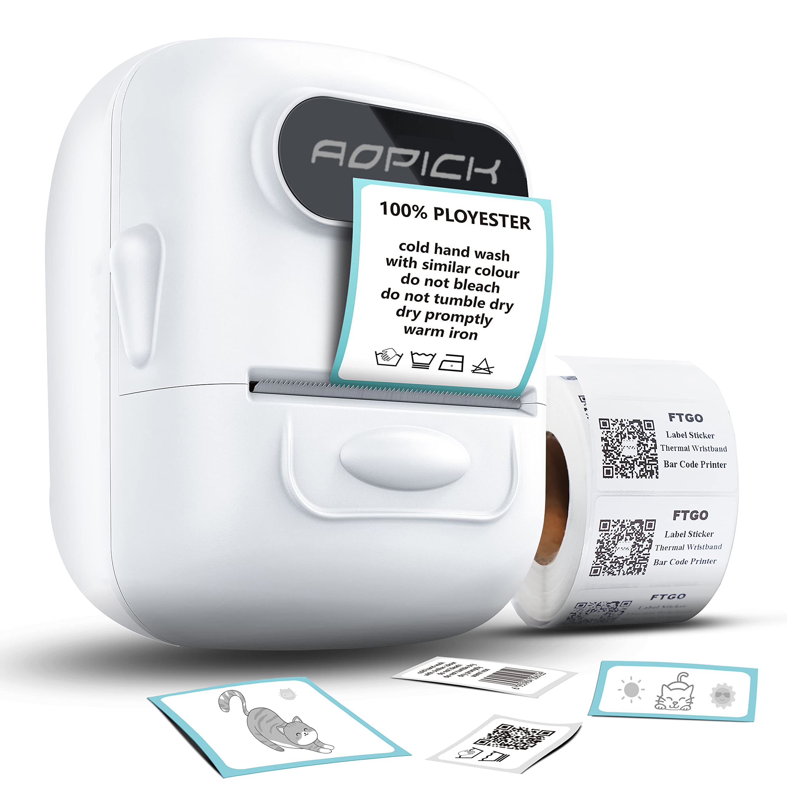 AOPICK P50 Portable Thermal Label Printer - Wireless Barcode Label Maker for Address, Clothing & Jewelry Tags | Compatible with iOS/Android | Perfect for Small Business, Retail & Home Office Use | White