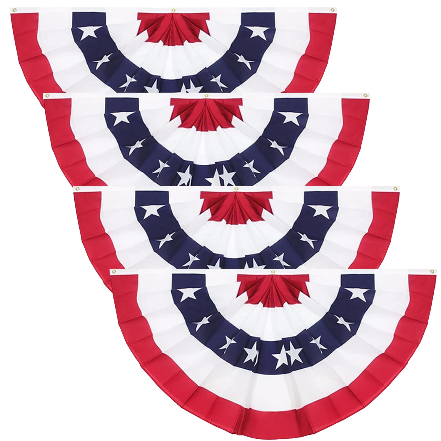 1.5x3Ft American Pleated Fan Flag - Patriotic US Bunting for 4th of July Decorations | Outdoor & Indoor Party Decor (Set of 4) - Perfect for Independence Day, Memorial Day, Veterans Day Celebrations and Backyard BBQs