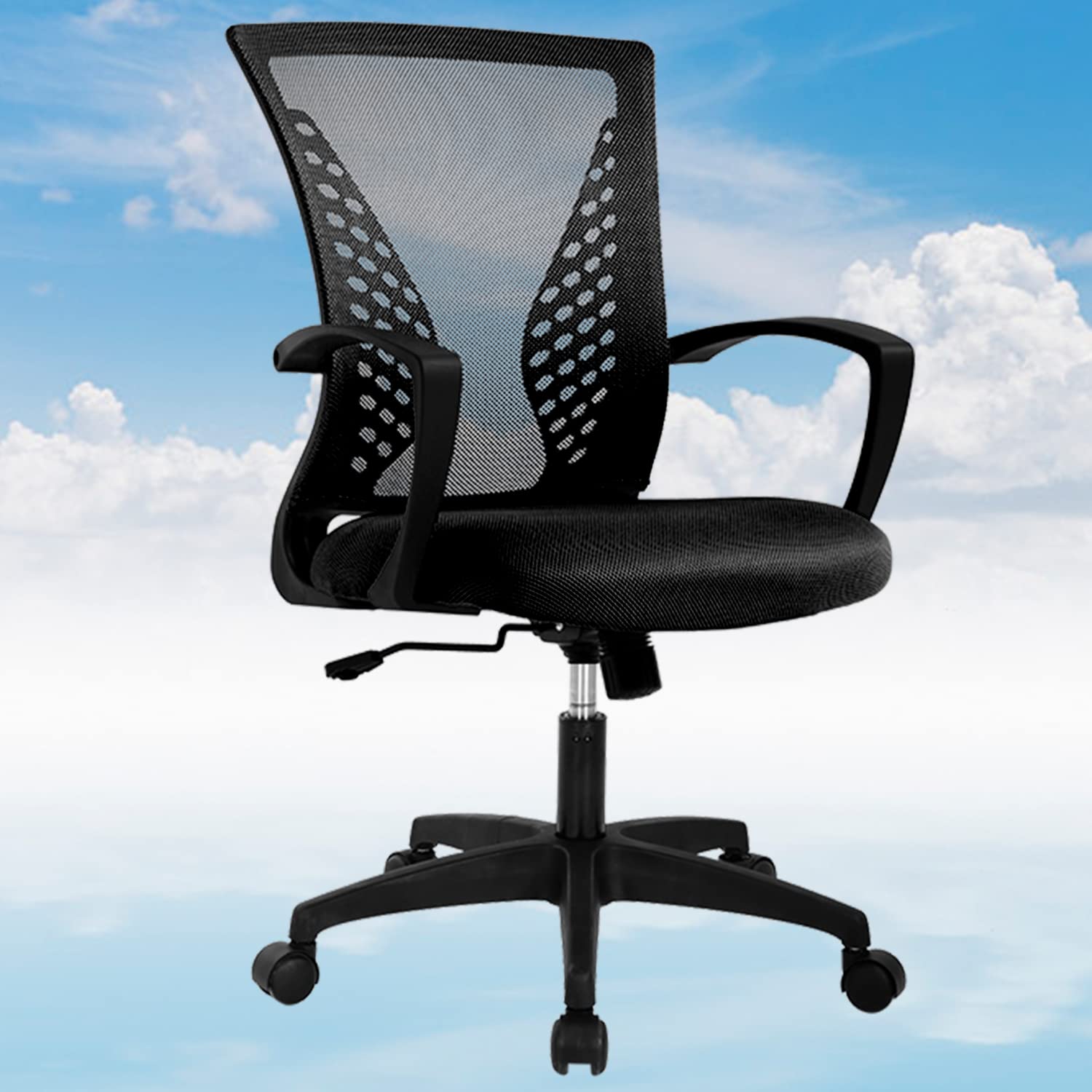 Ergonomic Home Office Chair with Lumbar Support & Adjustable Armrests - Mid Back Mesh Computer Desk Chair with Wheels for Comfortable Working - Perfect for Adults in Home Offices, Gaming Setups & Workspaces (Black)
