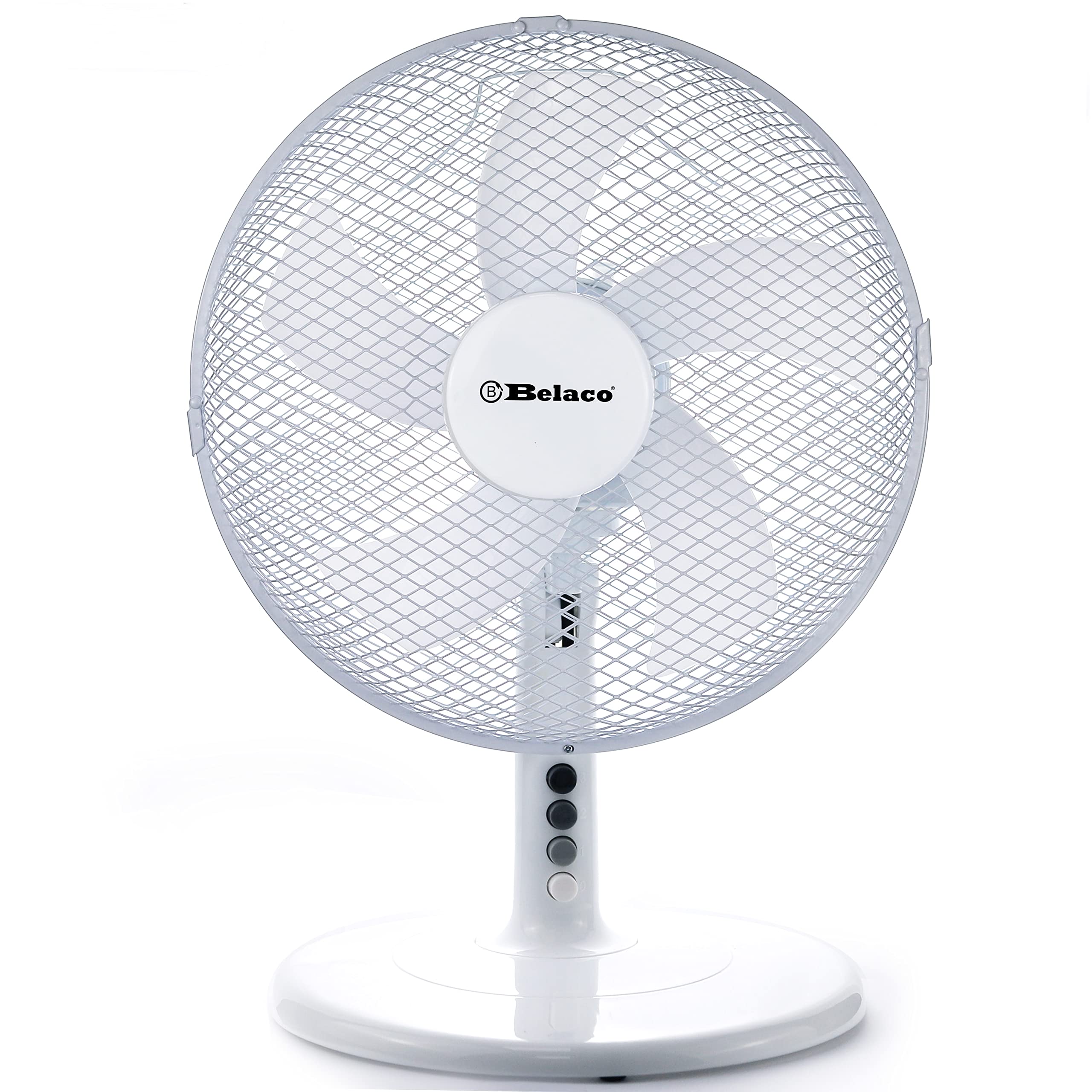 Belaco 12 Inch 3-Speed Oscillating Table Fan - Quiet Desk Fan with Sturdy Base & Safety Mesh for Home, Office, Dorm, Bedroom - White | Perfect for Cooling Workspaces, Living Rooms & Small Spaces