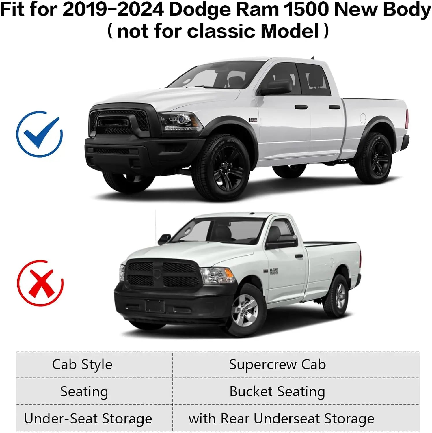 WEIZE Custom Fit All-Weather TPE Floor Mats for Dodge Ram 1500 Crew Cab 2019-2024 (Excludes Classic Models) - Front & Rear Row with Under Seat Storage Box - Perfect for Off-Roading, Daily Commuting and Family Road Trips