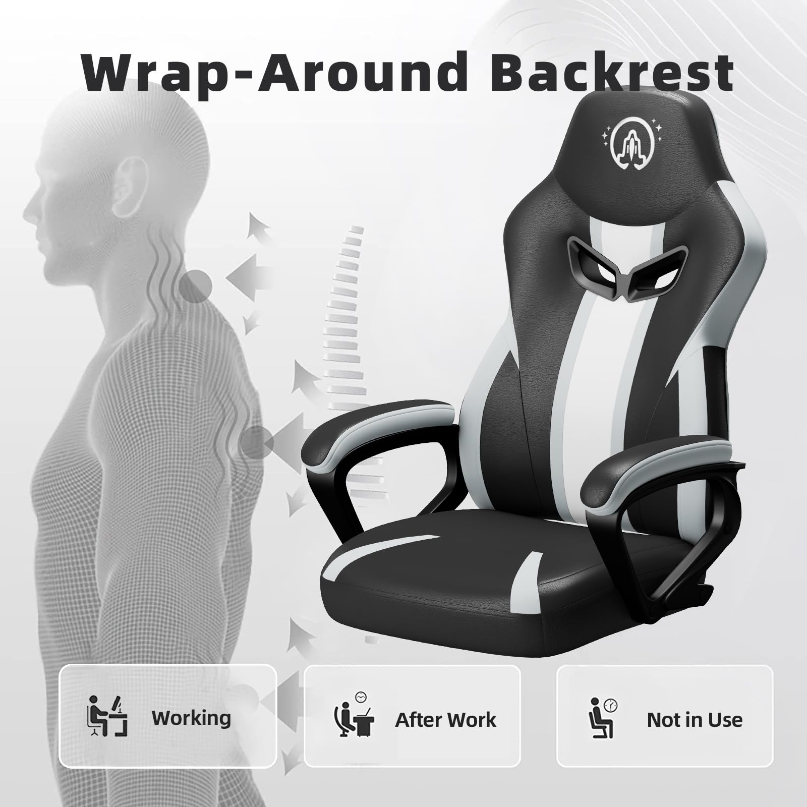 JOYFLY Ergonomic Gaming Chair for Adults - PU Leather Office Desk Computer Chair with Lumbar Support, Height Adjustable & 360° Swivel - Perfect for Gaming, Working & Home Office (Black)