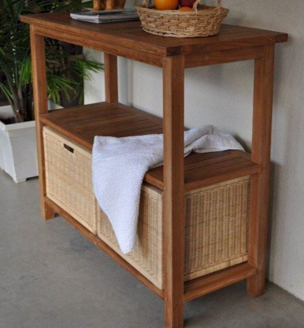 Anderson Teak Towel Console Table with 2 Shelves - Solid Teak Wood Bathroom Storage Organizer for Spa, Poolside & Luxury Home Decor (Model SPA 4720)