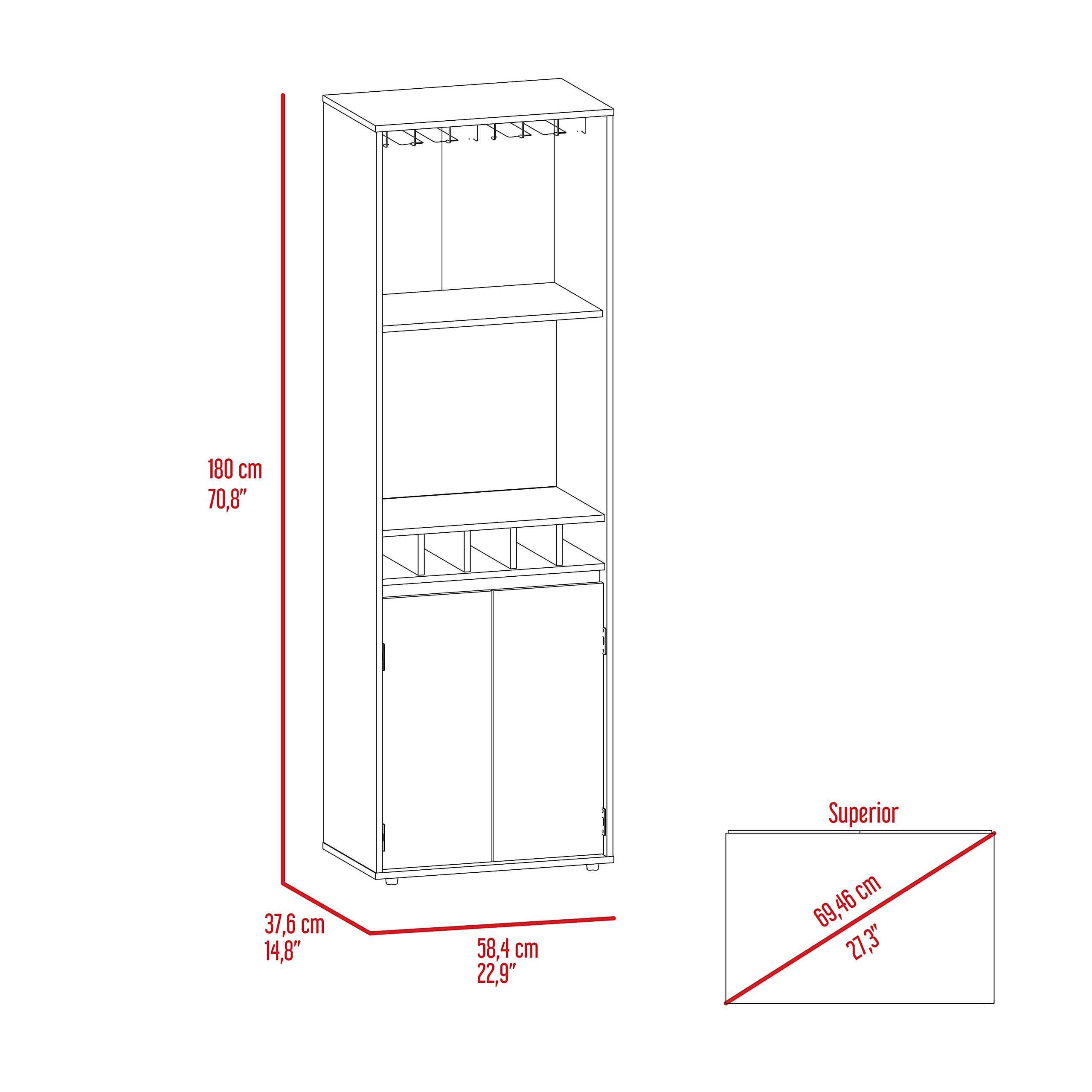 Redding Bar Cabinet with 2 Open Shelves & Double Doors - Light Oak Storage for Wine Bottles, Glassware & Liquor - Perfect for Home Bar, Dining Room or Entertainment Area