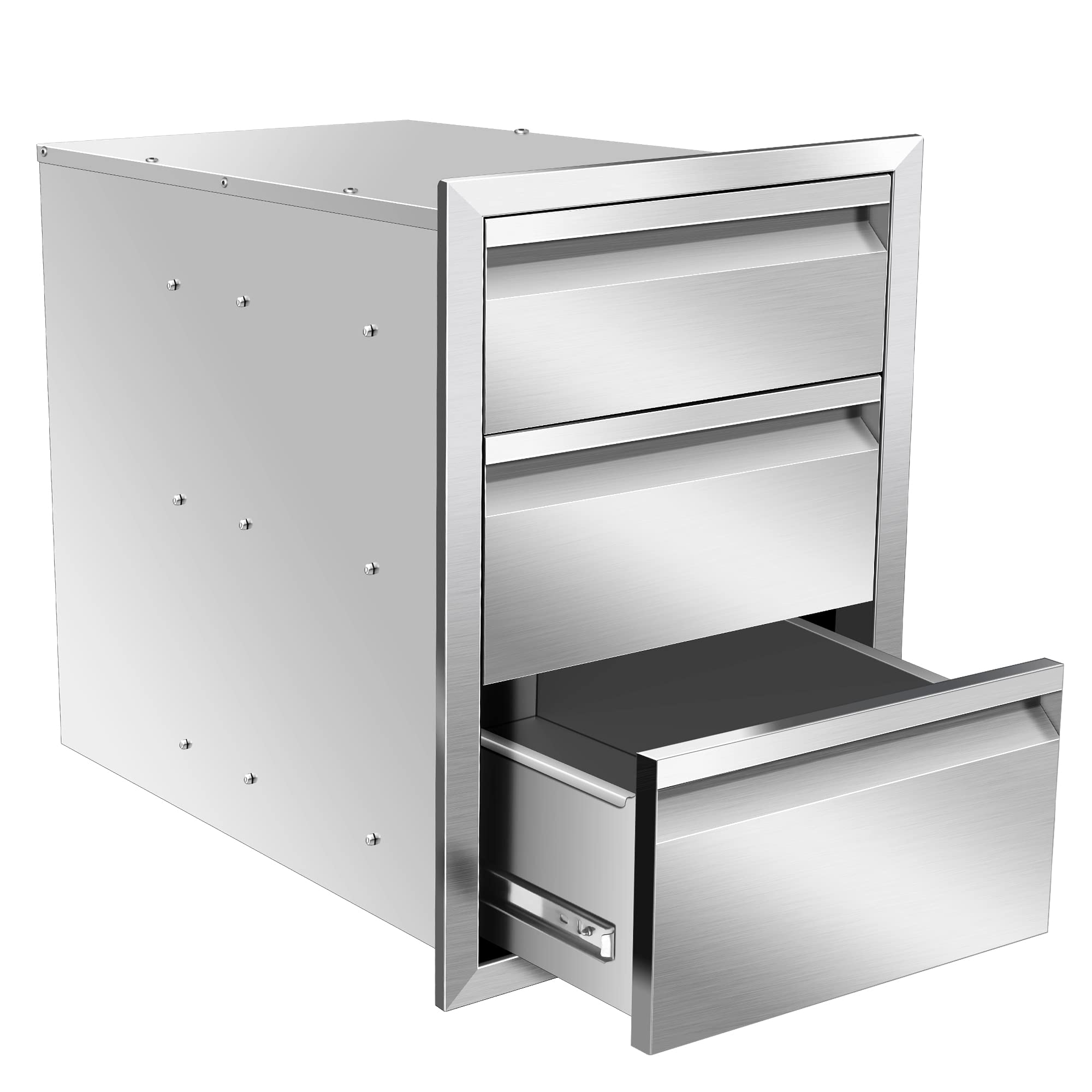 Stainless Steel Outdoor Kitchen Drawers - Flush Mount BBQ Island Drawers Without Handle, 16