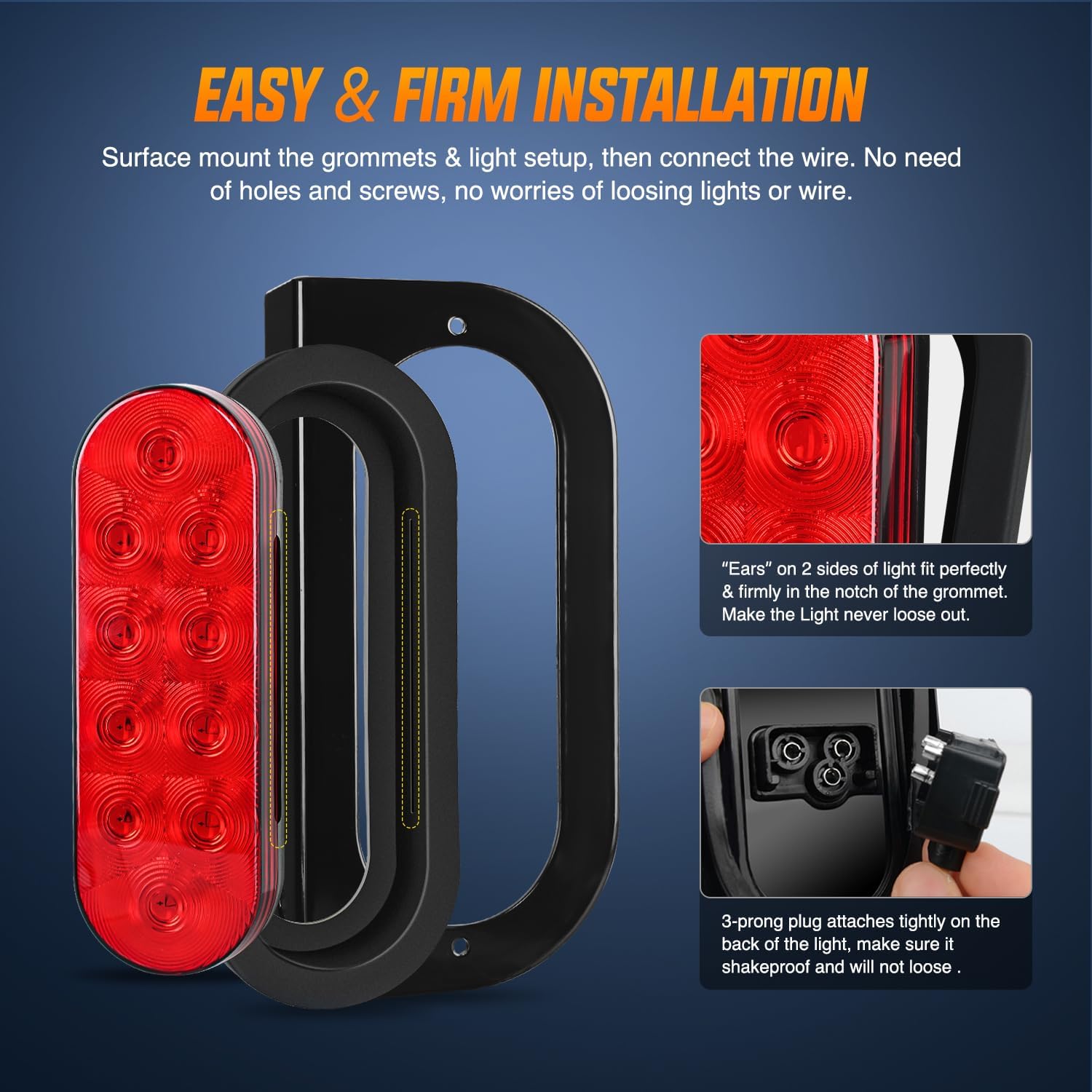 6 Inch Oval Red LED Hitch Cargo Carrier Trailer Tail Lights with Flush Mount Grommets & Wiring Harness (Pair) - Perfect for Truck, RV, Boat & Utility Trailers Safety Lighting