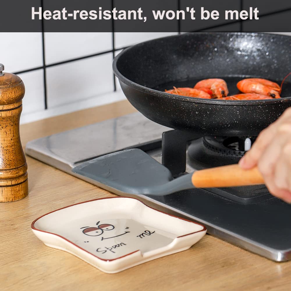 Funny Ceramic Spoon Rest - Cute Toast Design Kitchen Counter & Stove Top Holder - Dishwasher Safe Decorative Accessories - Perfect for Breakfast Nook, Coffee Bar & Kitchen Decor