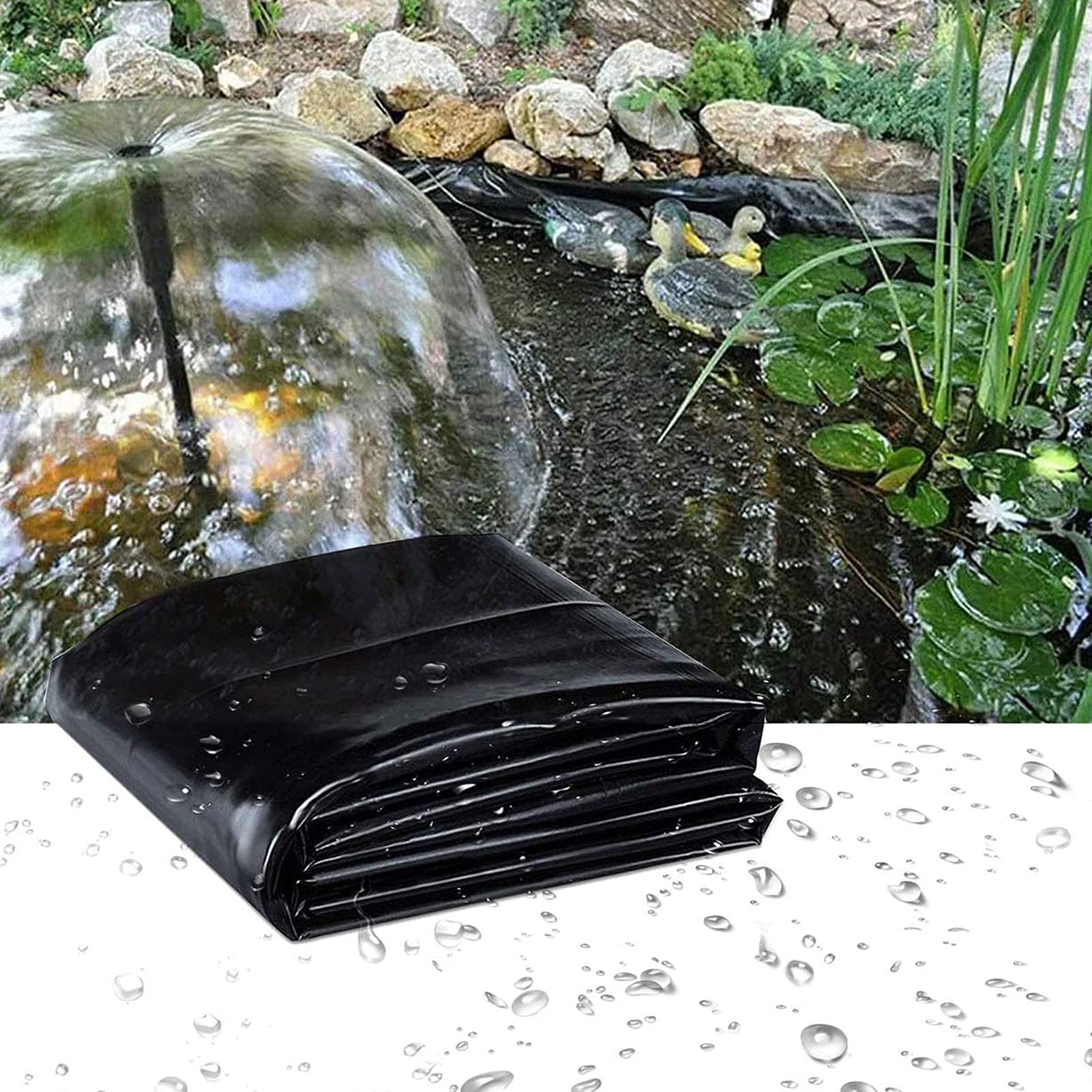 QLIGHA Heavy Duty Black Rubber Pond Liner - HDPE Reinforced Waterproof Membrane for Garden Fish Ponds, Koi Pools & Landscaping Projects - Durable Tarpaulin Liner Cloth for Outdoor Water Features & DIY Pond Construction
