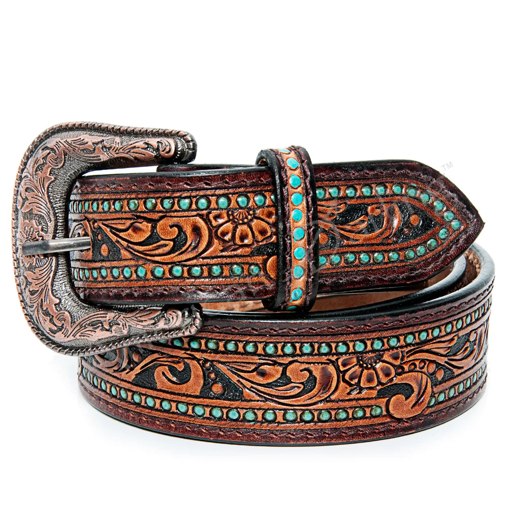 American Darling Brown Turquoise Dot Belt - Stylish Women's Fashion Accessory for Casual & Boho Outfits | Perfect for Dresses, Jeans & Summer Looks