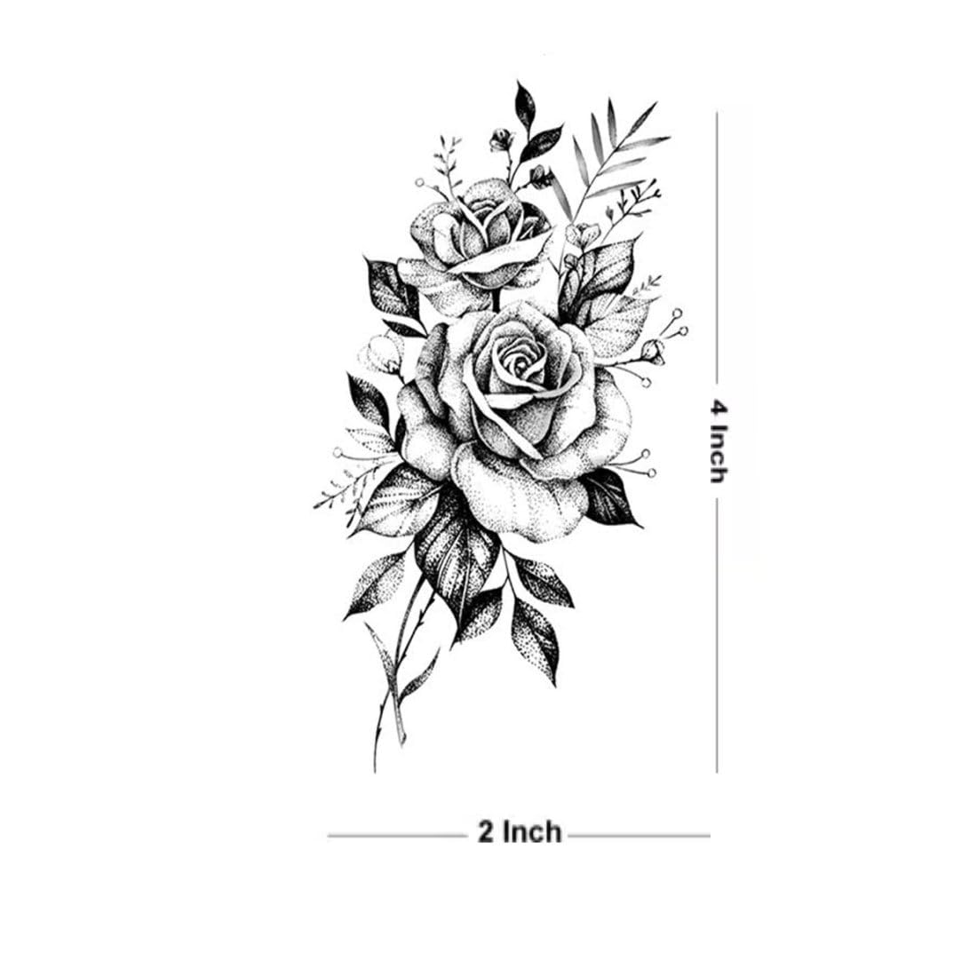 Black Rose with Leaf Temporary Tattoo - Waterproof Body Art Stickers for Women & Teens - Small Fake Tattoos for Hand, Neck, Wrist - Perfect for Parties, Festivals & Self-Expression