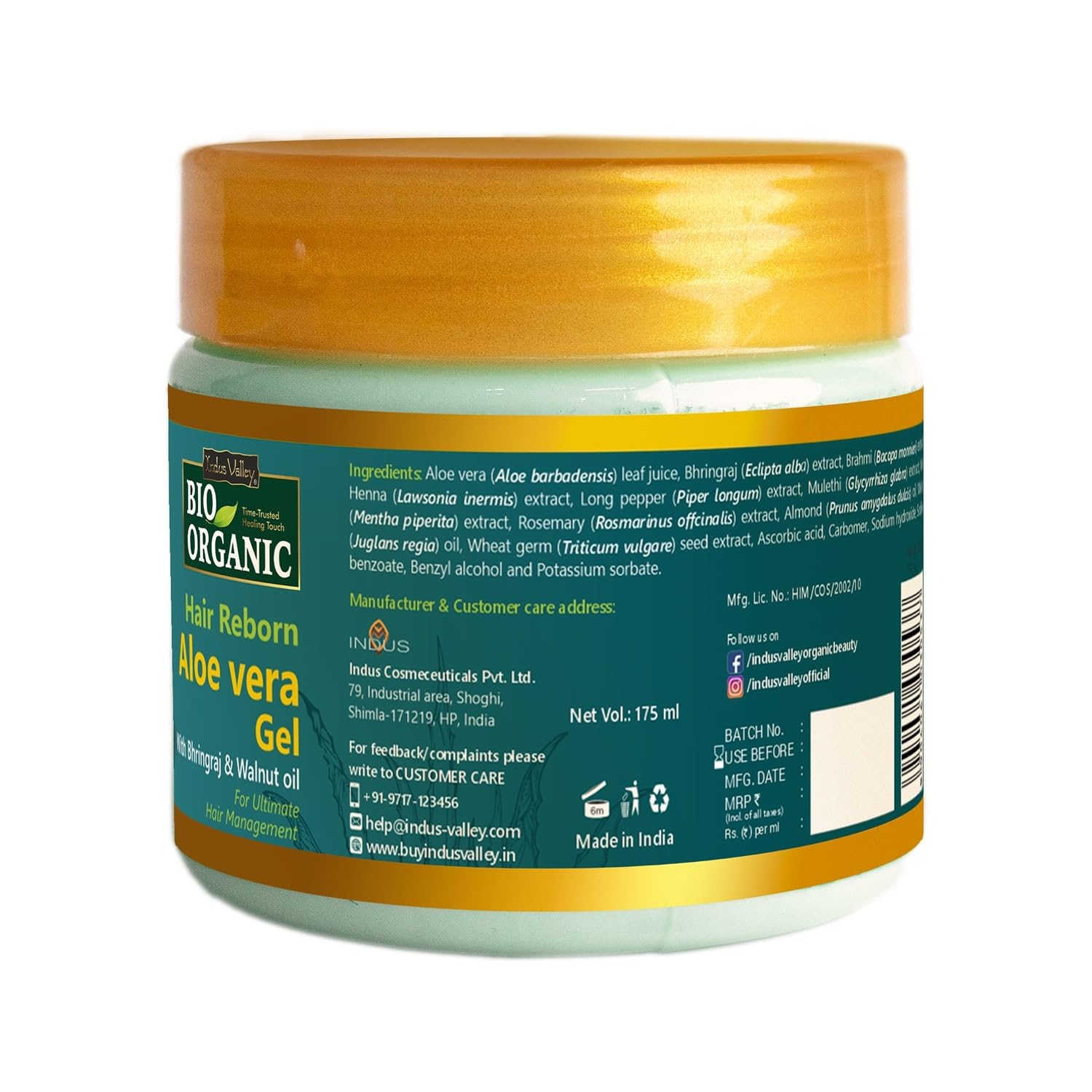 Organic Aloe Vera Hair Gel with Bhringraj & Walnut Oil - 175ml for Hair Growth, Scalp Care & Frizz Control | Natural Ayurvedic Treatment for Dry, Damaged Hair | Perfect for Daily Styling & Deep Conditioning