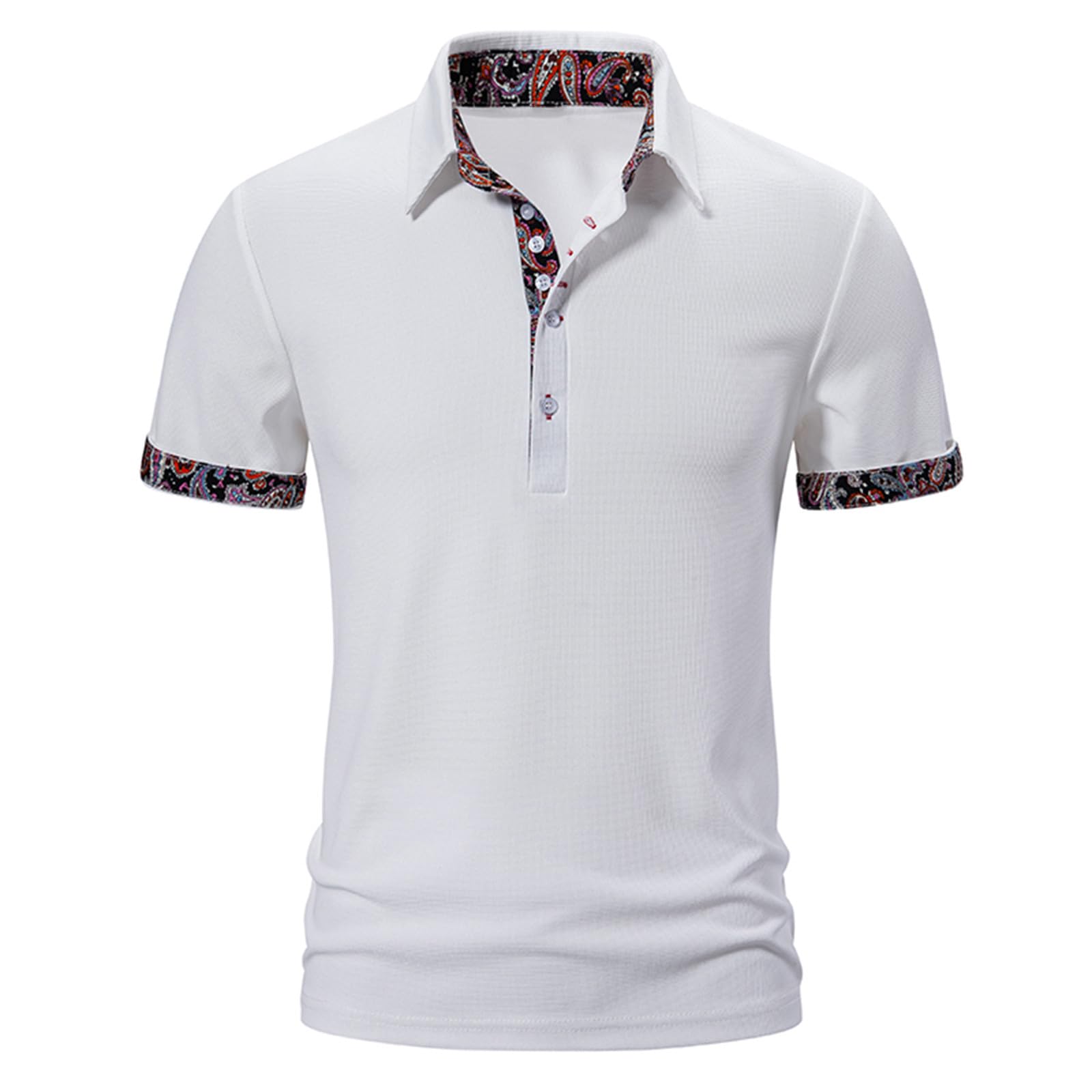 Men's Short Sleeve Polo Shirts - Paisley Print Golf Shirts for Summer | Business Casual Button-Down Tops for Work & Outdoor Activities