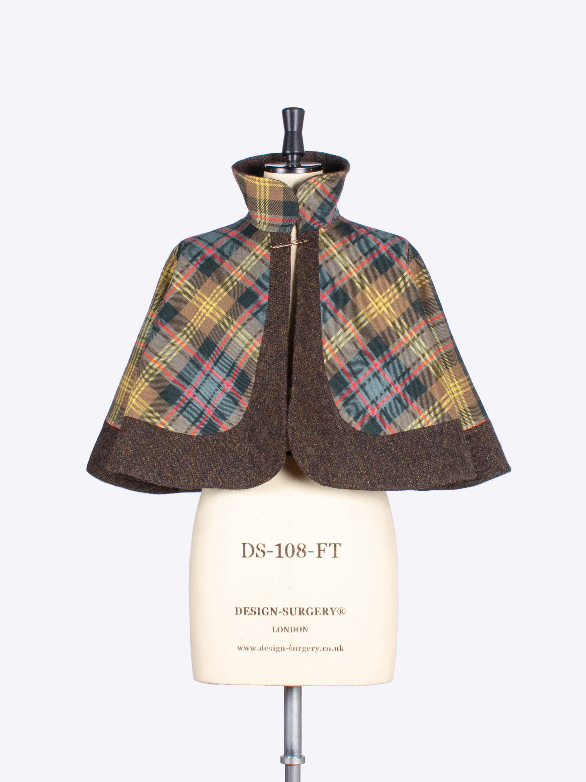 Limited Edition Brown Scottish Tartan Capelet with Harris Tweed - Elegant Winter Shawl for Women, Perfect for Holiday Parties & Formal Events