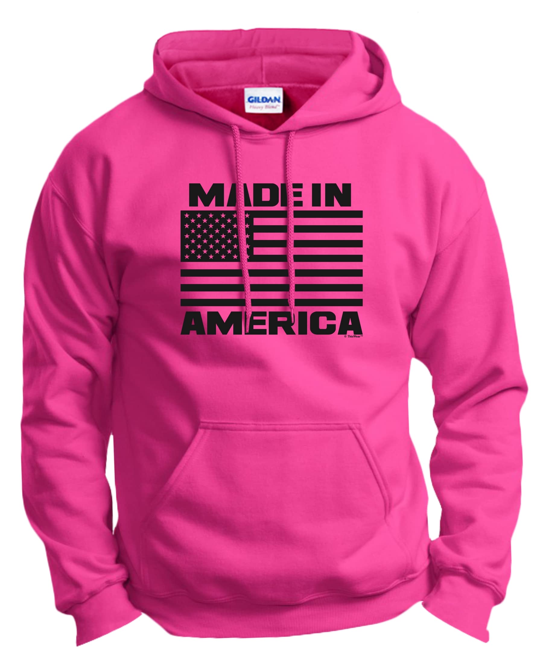 American Made USA Flag Long Sleeve Hoodie with Front Pocket - Patriotic Pullover Sweatshirt for Men & Women - Perfect for 4th of July, Veterans Day and Casual Outdoor Wear