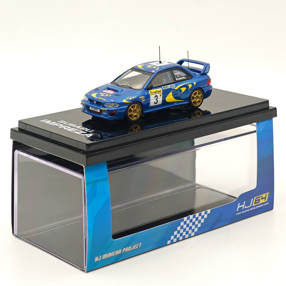 1/64 Scale Subaru Impreza WRC 1997 #3 Monte Carlo Blue Diecast Model Car - Collectible Hobby Japan Miniature for Racing Enthusiasts & Display Showcase