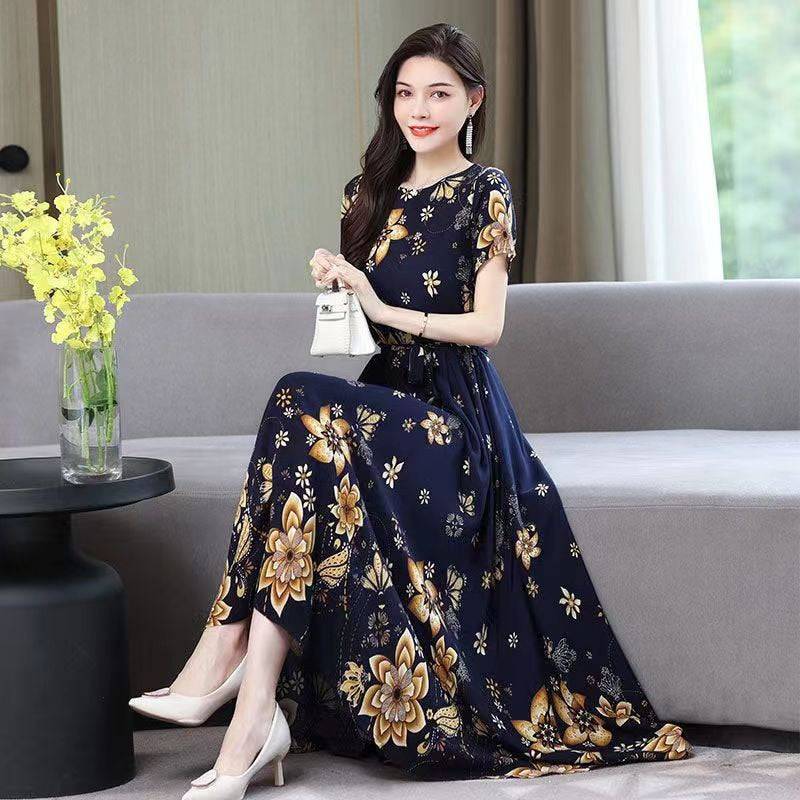 Floral Print O-Neck Women's Dresses - Elegant & Comfortable for Casual Wear, Office, and Special Occasions