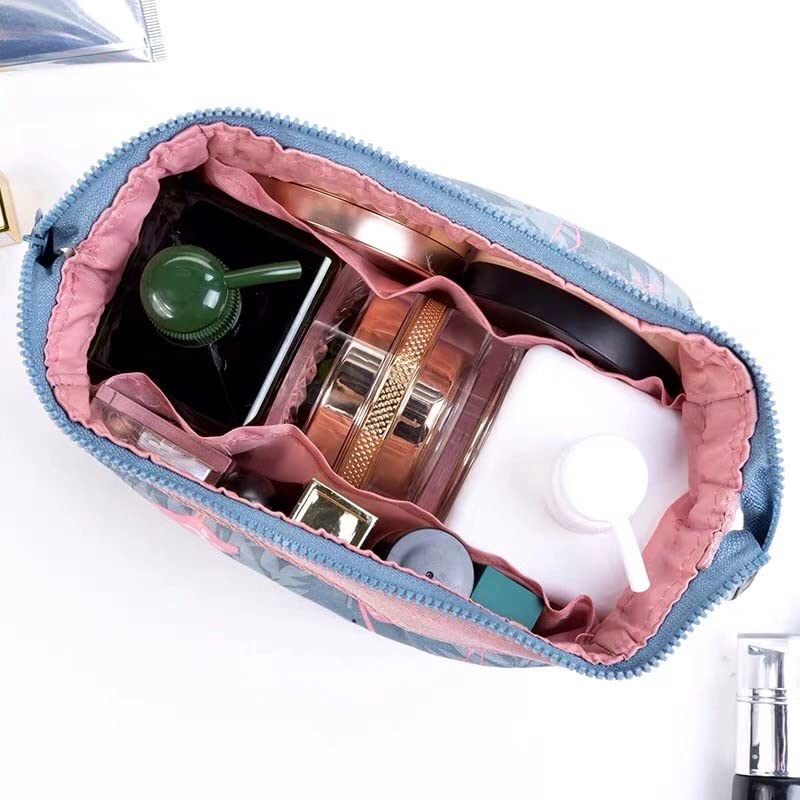VALAMJI Flamingo Cosmetic Bag - Waterproof Makeup Organizer with Zipper for Women, Travel Jewelry Pouch & Brush Holder, Portable Grey Cosmetic Case (1PC) - Perfect for Travel, Gym & Daily Makeup Storage