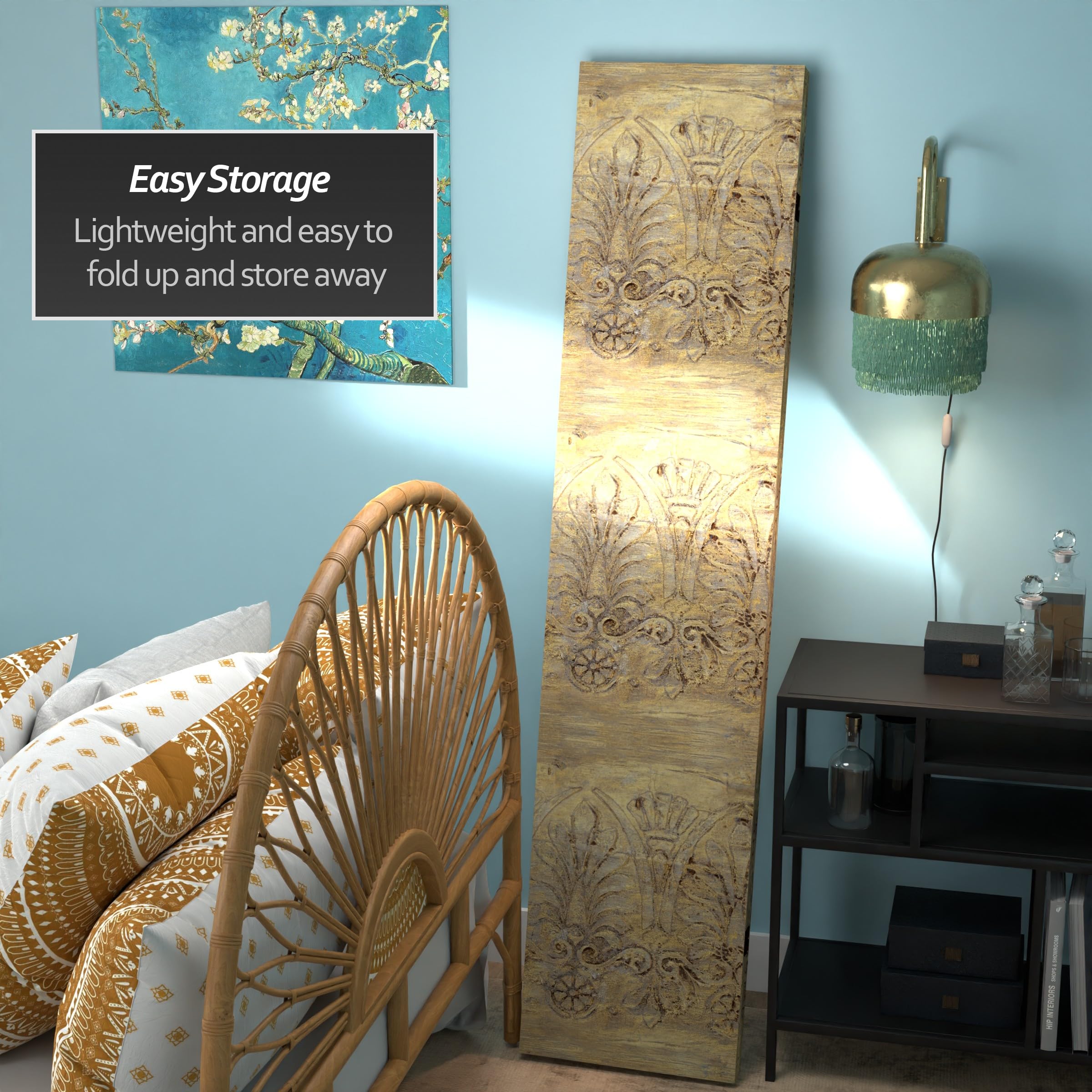 6 ft Tall Red Lantern Tranquil Ripples Canvas Room Divider - Baroque Flourish Design for Home Decor, Office Partition & Asian-Themed Events