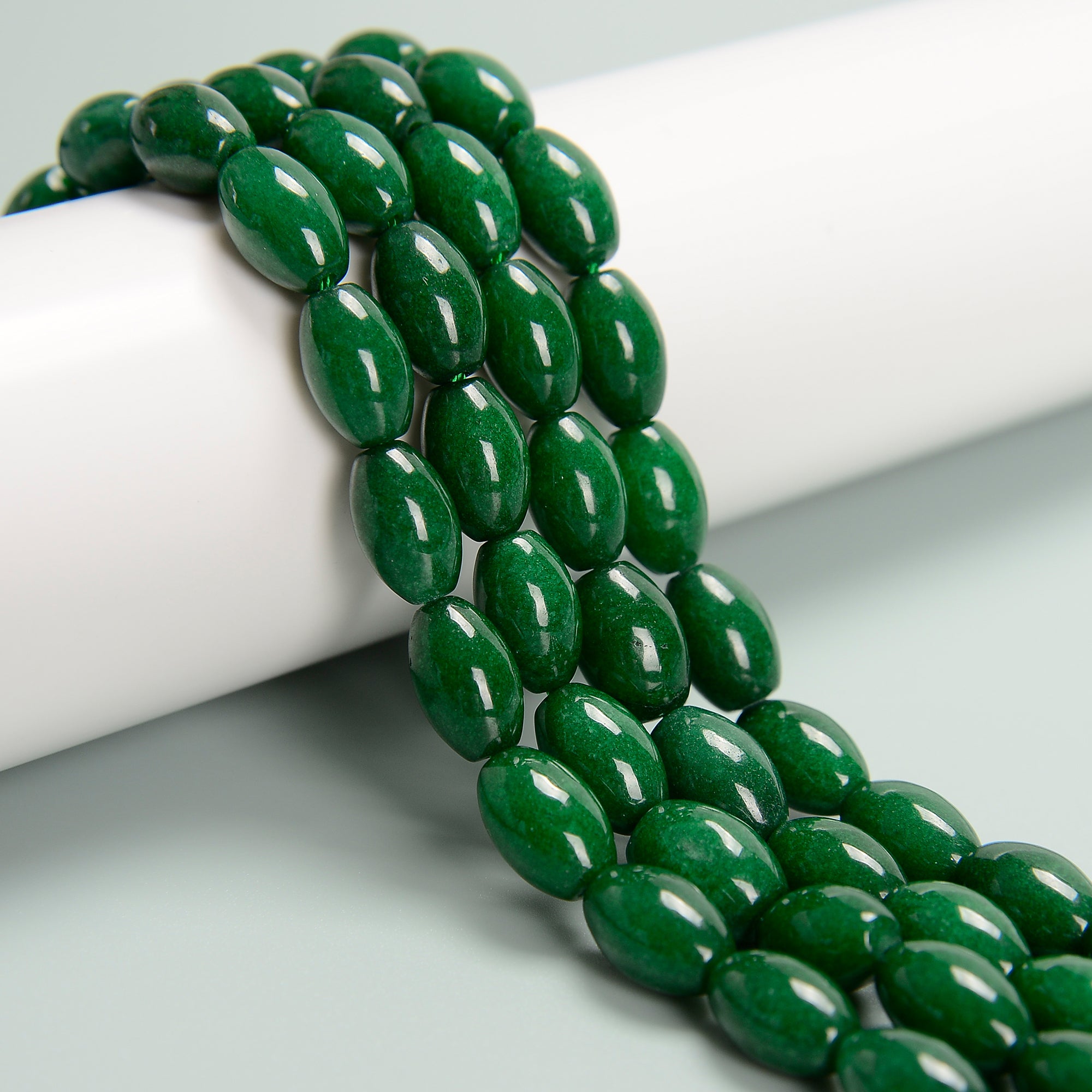 Emerald Green Dyed Jade Rice Shape Beads 8x12mm 15.5 Inch Strand - Perfect for Jewelry Making, DIY Crafts, and Fashion Accessories