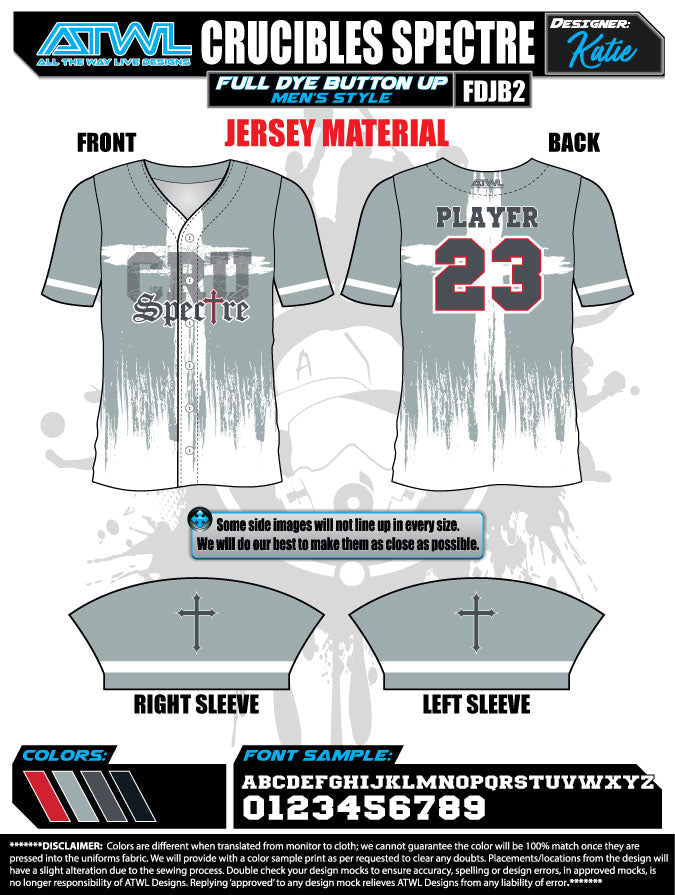 Spectre Crucibles Full Button Game Day Jersey - Authentic Baseball Uniform for Fans & Players - Perfect for MLB Games, Sports Events & Team Spirit