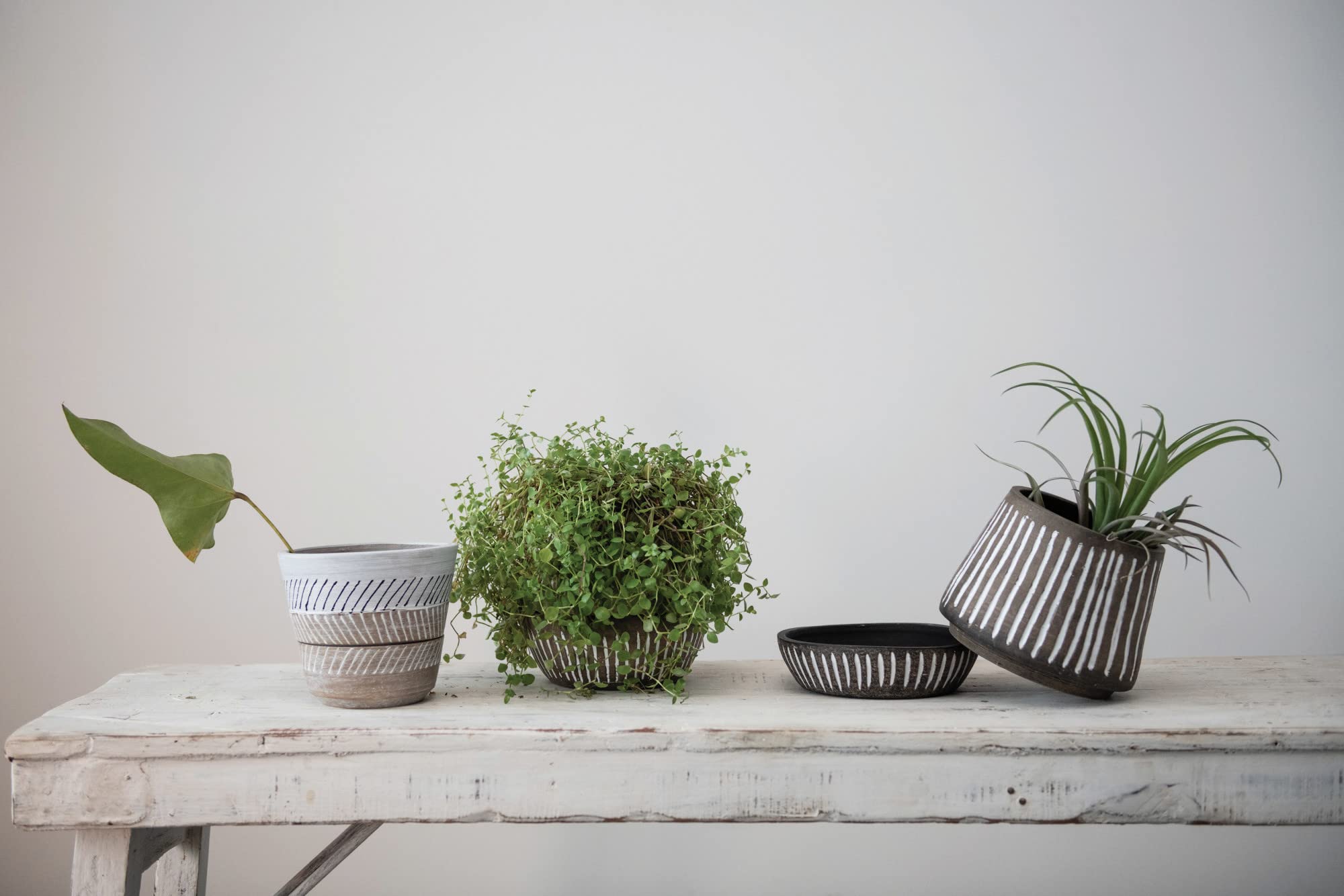 Creative Co-Op Terra Cotta Planter Pots with Saucers - Set of 2, Brown & White Ceramic Flower Pots for Indoor Plants, Succulents & Herbs - Perfect for Home Decor, Windowsills & Garden Planting