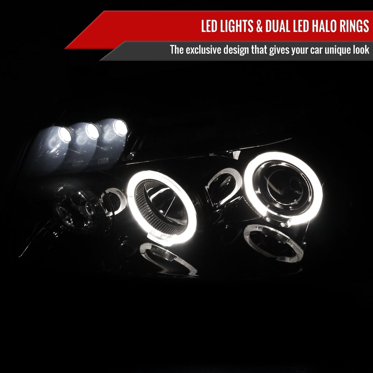 2005-2007 Dodge Magnum Glossy Black Smoke LED Halo Projector Headlights - Pair | High Performance Replacement Headlights for Night Driving & Custom Car Styling