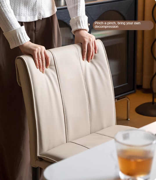 Premium Organic Leather Iron Light Luxury Soft Backrest Chair - Elegant Home Office & Lounge Seating for Comfort & Style