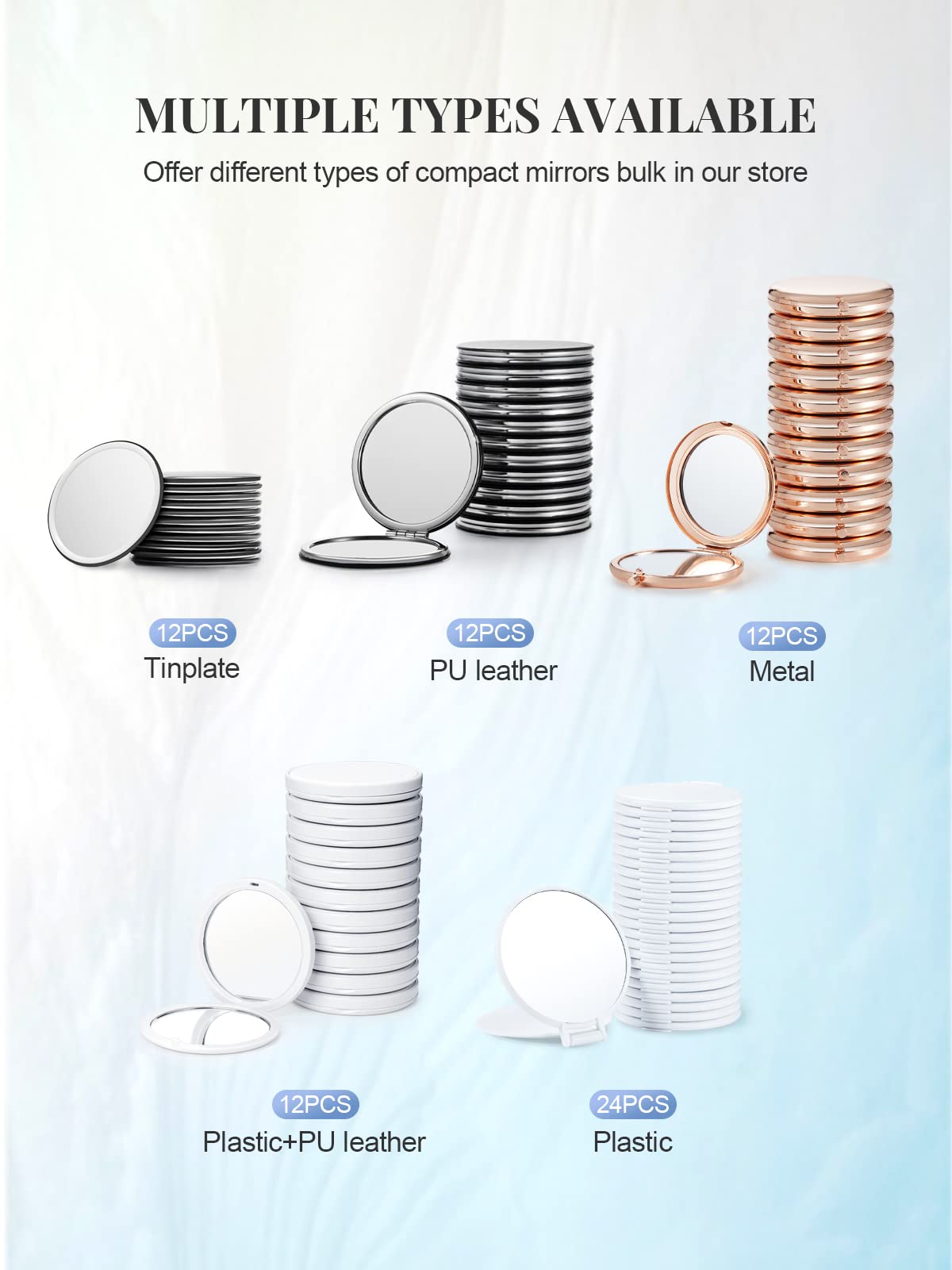 24 Pack White Round Compact Mirrors for Purse - Portable Makeup Mirror Bulk Set for Travel, Home, and Professional Makeup Artists | Perfect for Touch-ups On-the-Go, Bridal Parties & Salon Use